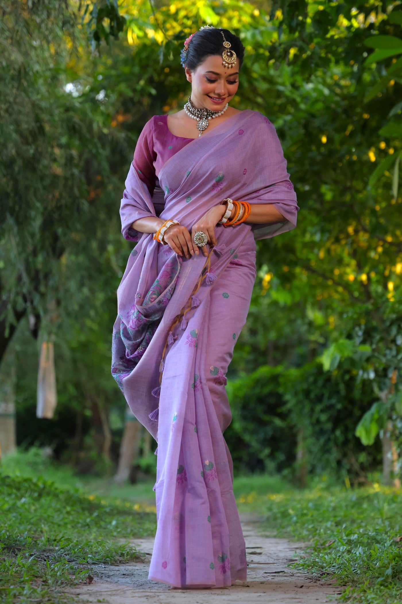 Buy MySilkLove Pastel Purple Muga Cotton Saree Online