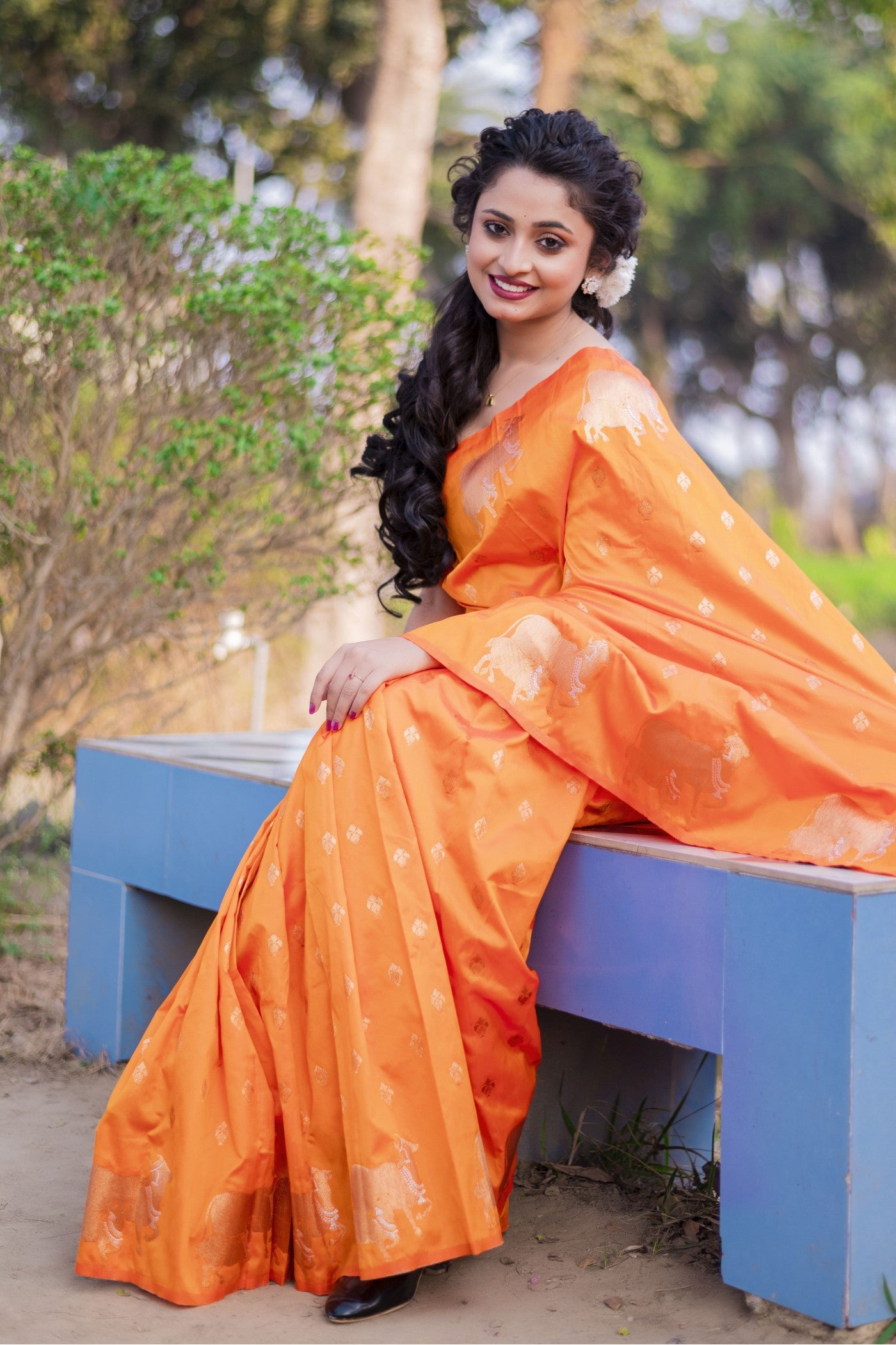 MySilkLove Fulvous Orange Woven Banarasi Saree