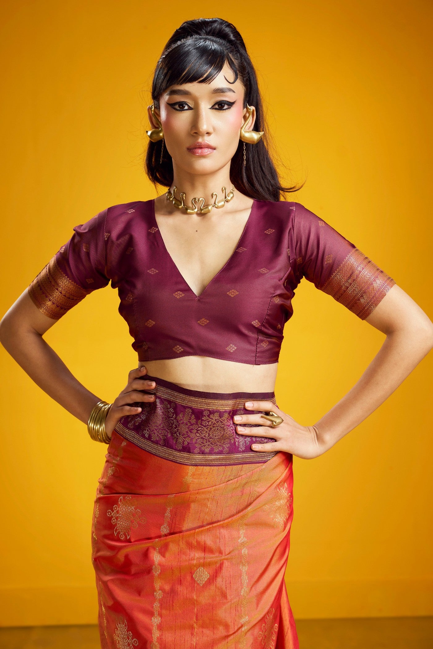 Buy MySilkLove Mahogany Orange Banarasi Handloom Soft Silk Saree Online