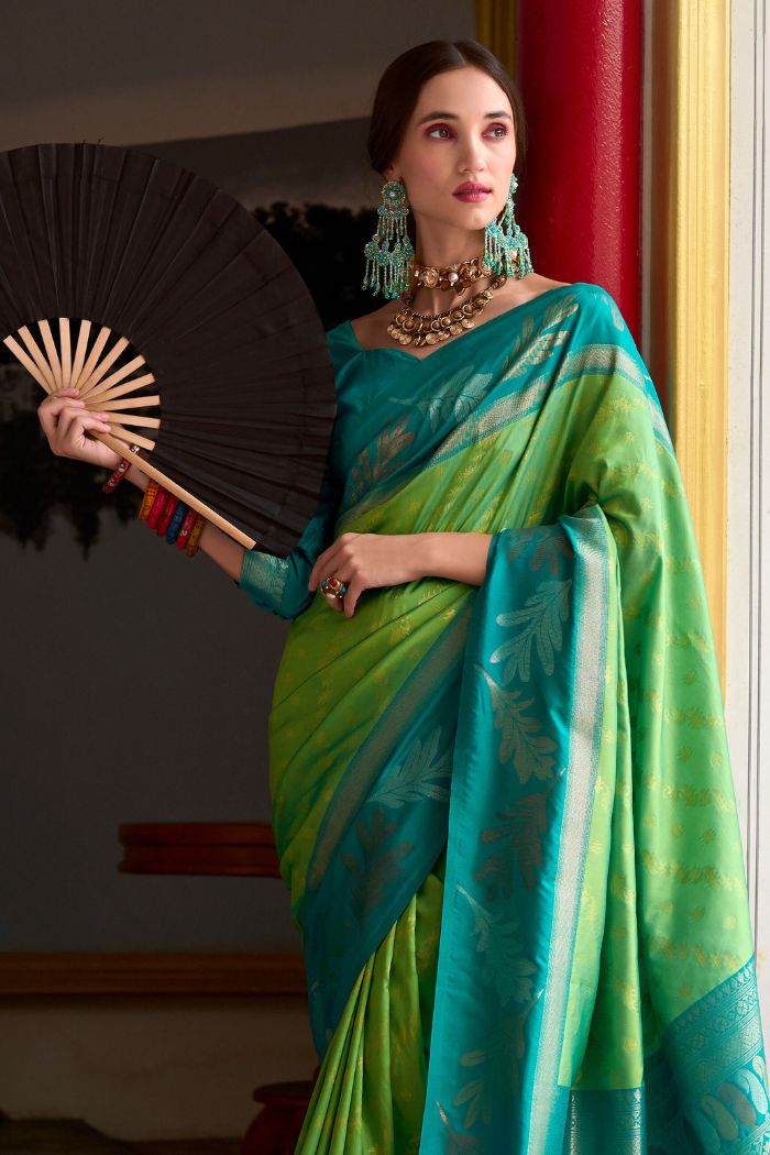 Buy MySilkLove Feijoa Green Banarasi Soft Silk Saree Online