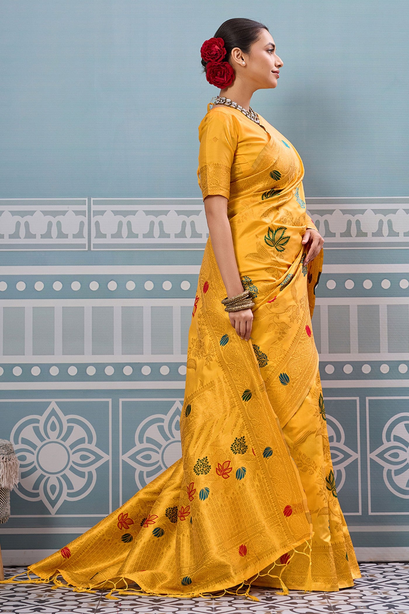 Buy MySilkLove Cadmium Yellow Woven Banarasi Saree Online
