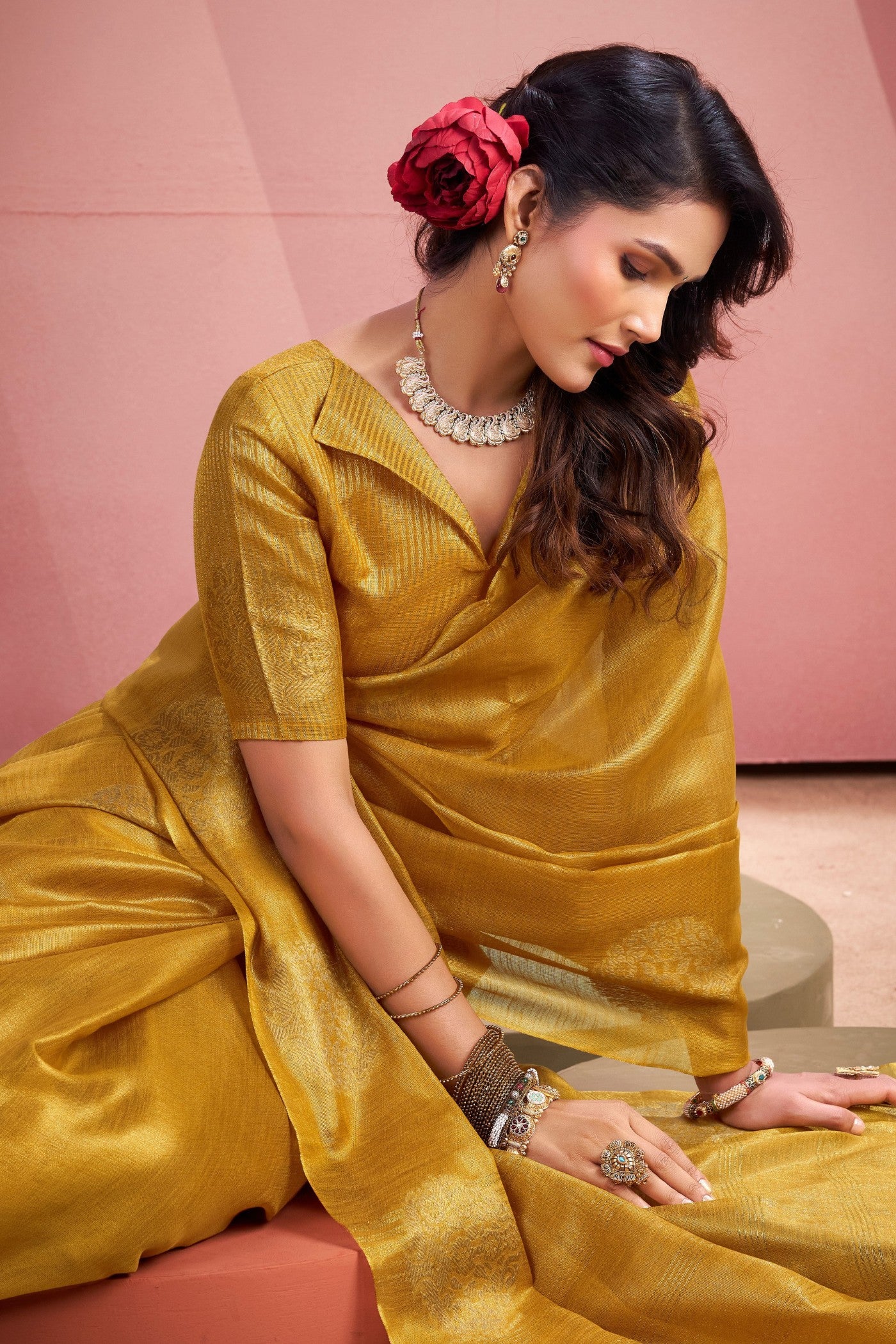 Buy MySilkLove Daffodil Yellow Zari Woven Tissue Saree Online