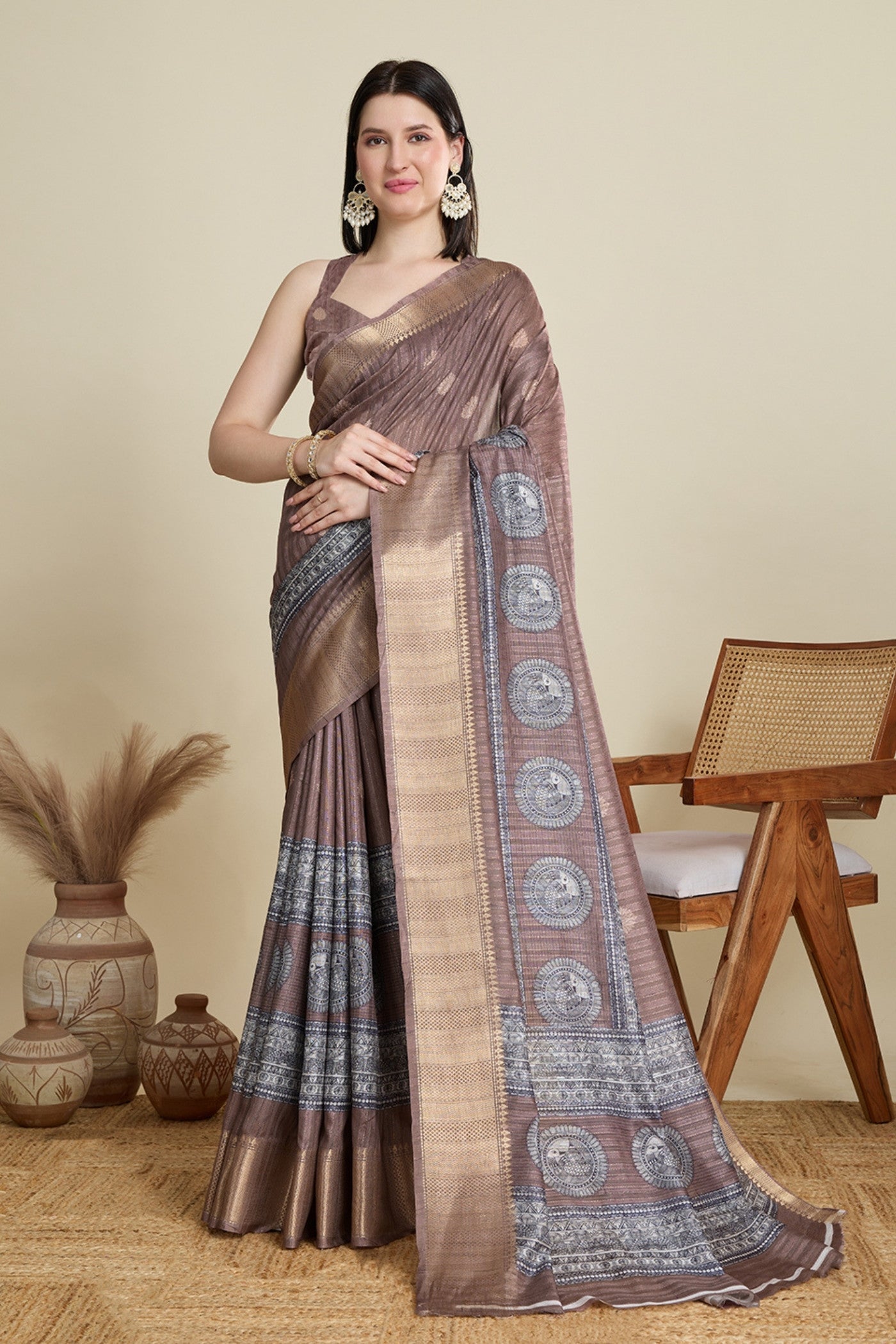 Buy MySilkLove Bole Brown Woven Cotton Saree Online