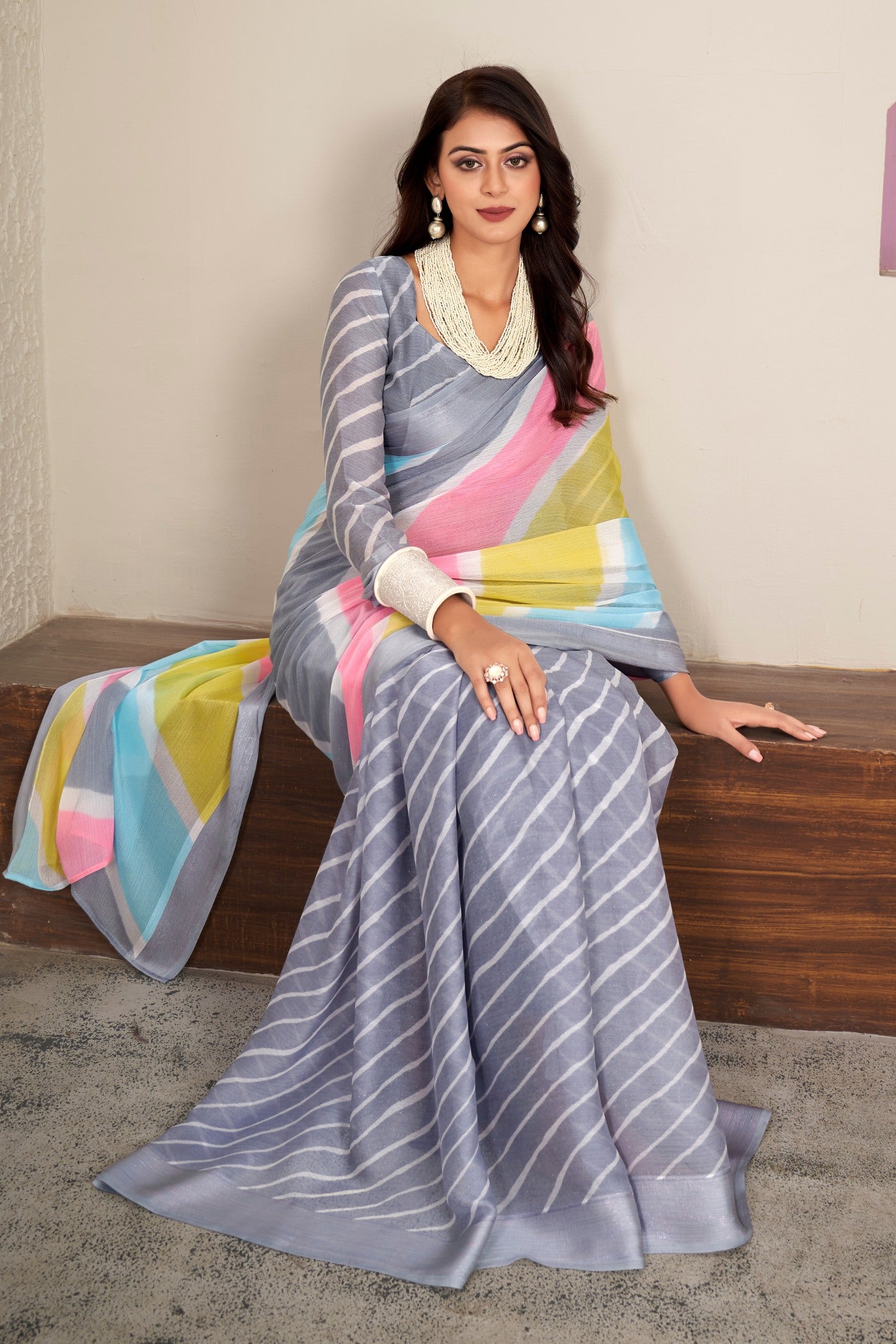 Buy MySilkLove Shark Grey Printed Satin Silk Saree Online