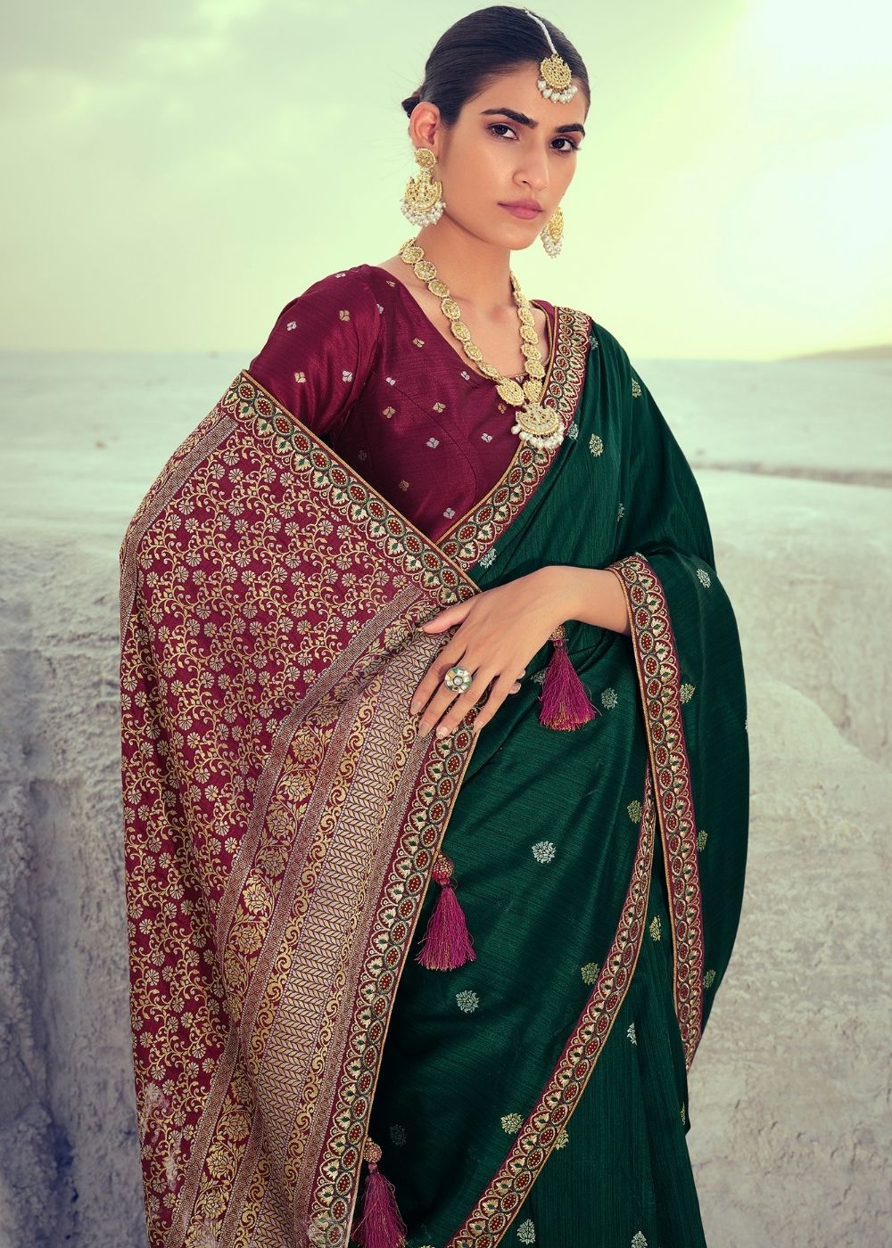 MySilkLove Gable Green Woven Banarasi Saree