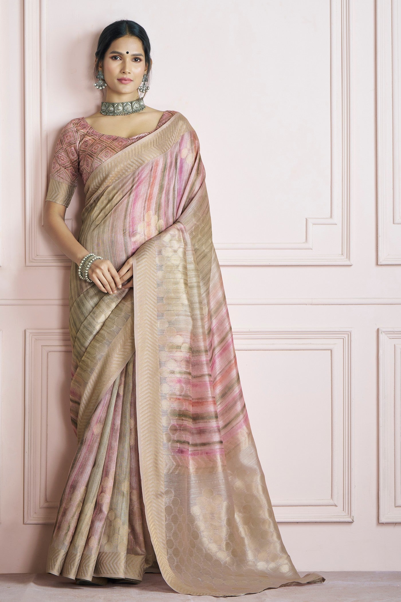 Buy MySilkLove Brandy Cream Handloom Khadi Silk Saree Online