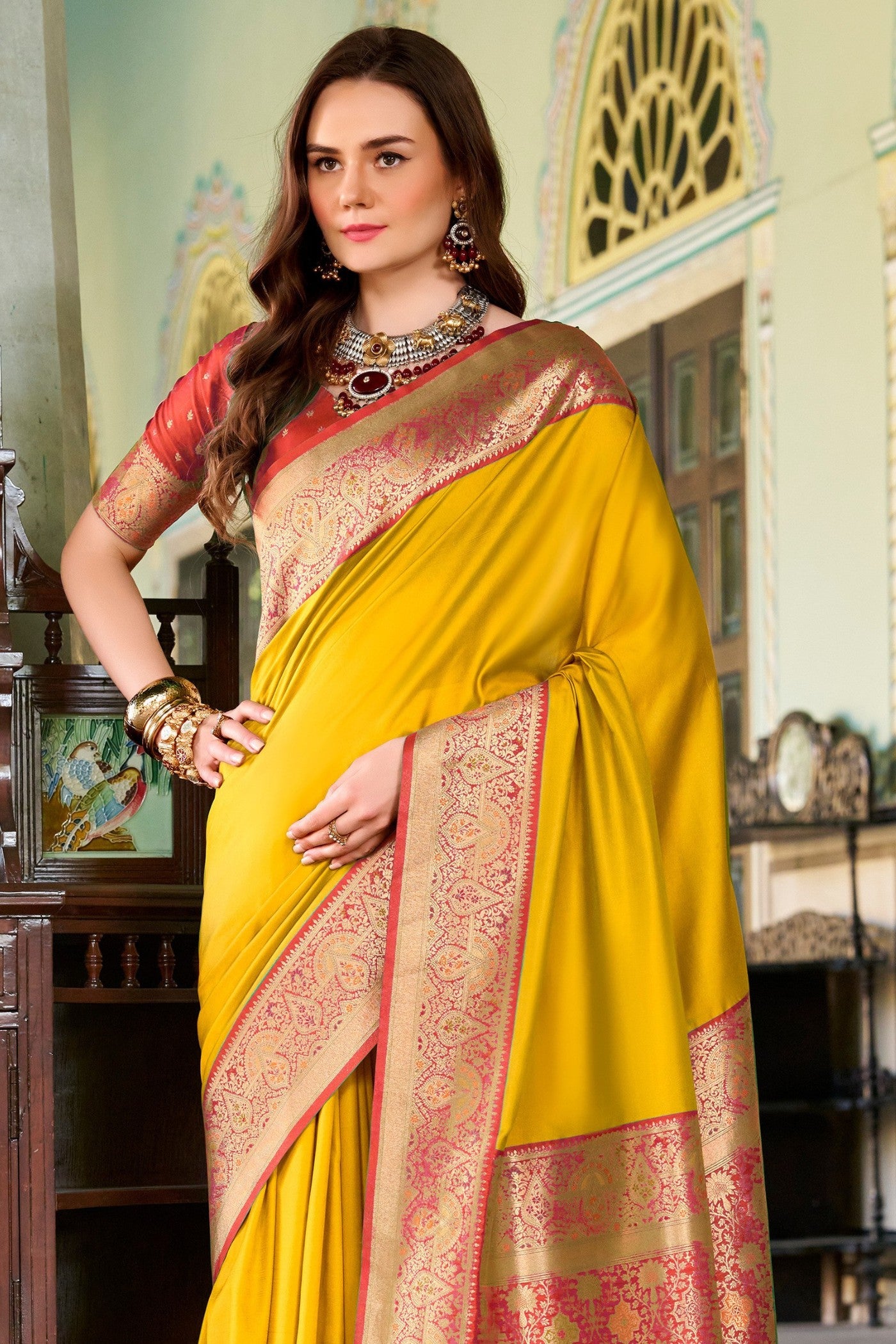 Buy MySilkLove Minion Yellow Woven Banarasi Soft Silk Saree Online
