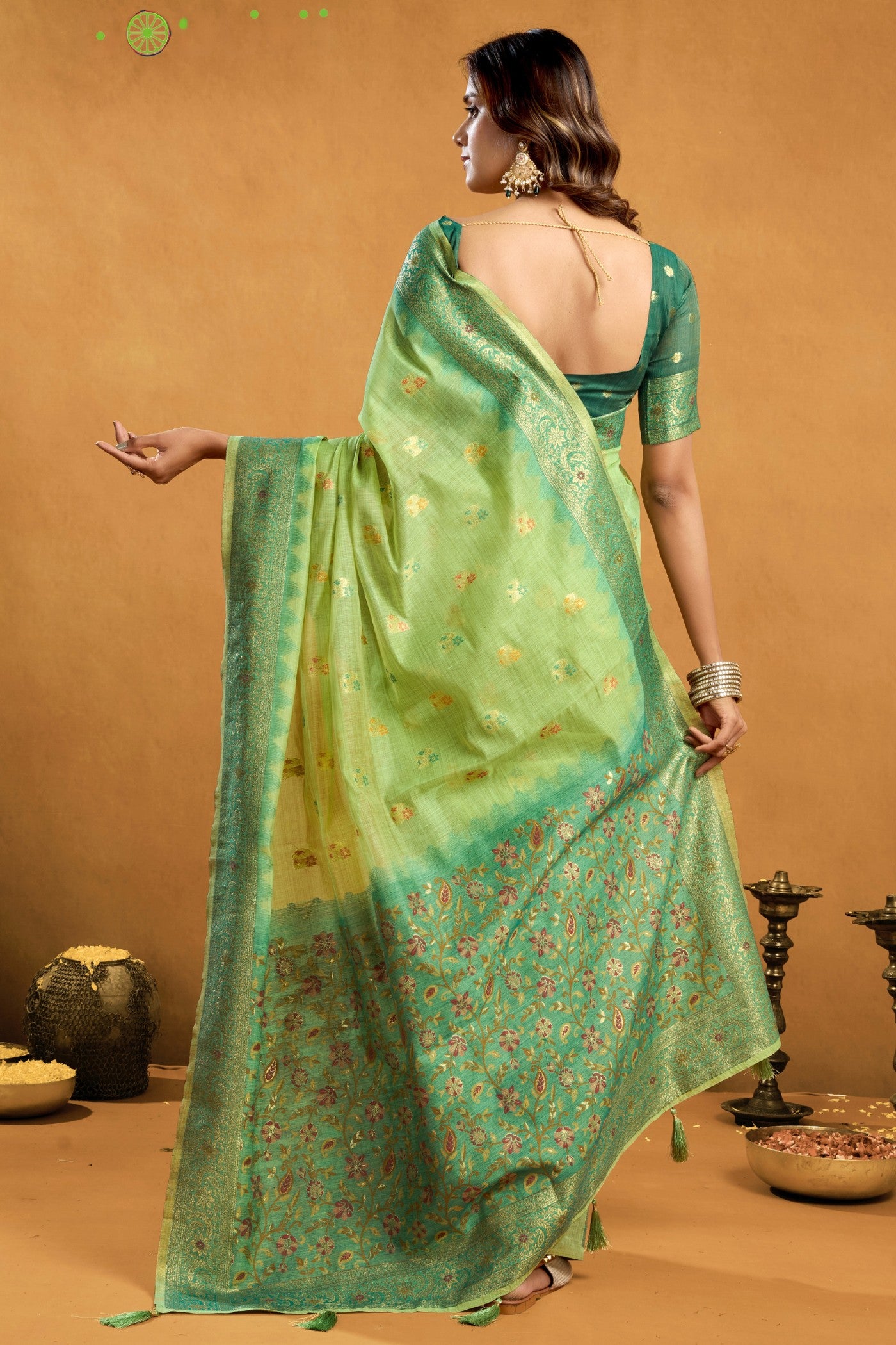 Buy MySilkLove Tealish Green Handloom Cotton Saree Online