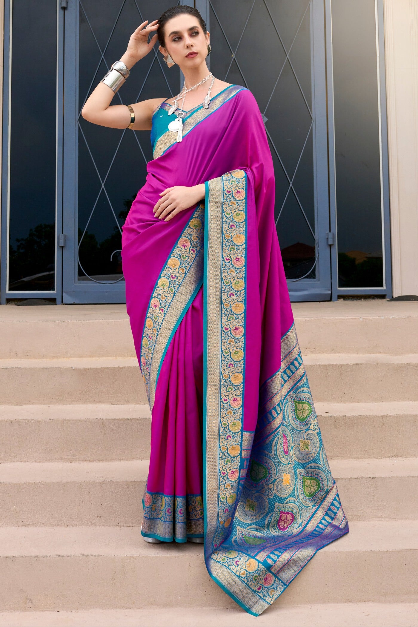 Buy MySilkLove Royal Heath Purple Woven Banarasi Soft Silk Saree Online