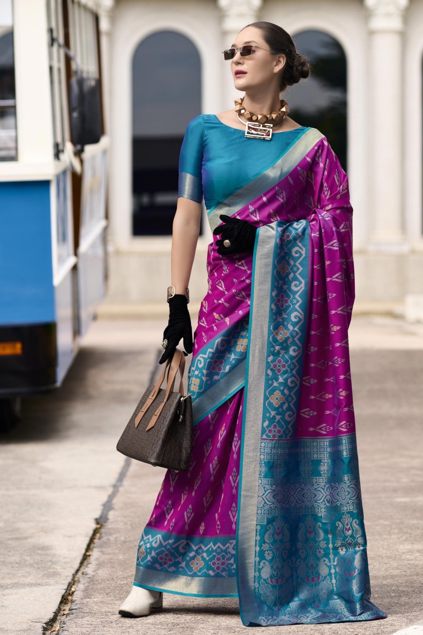 Buy MySilkLove Midnight Pearl Purple Woven Banarasi Soft Silk Saree Online