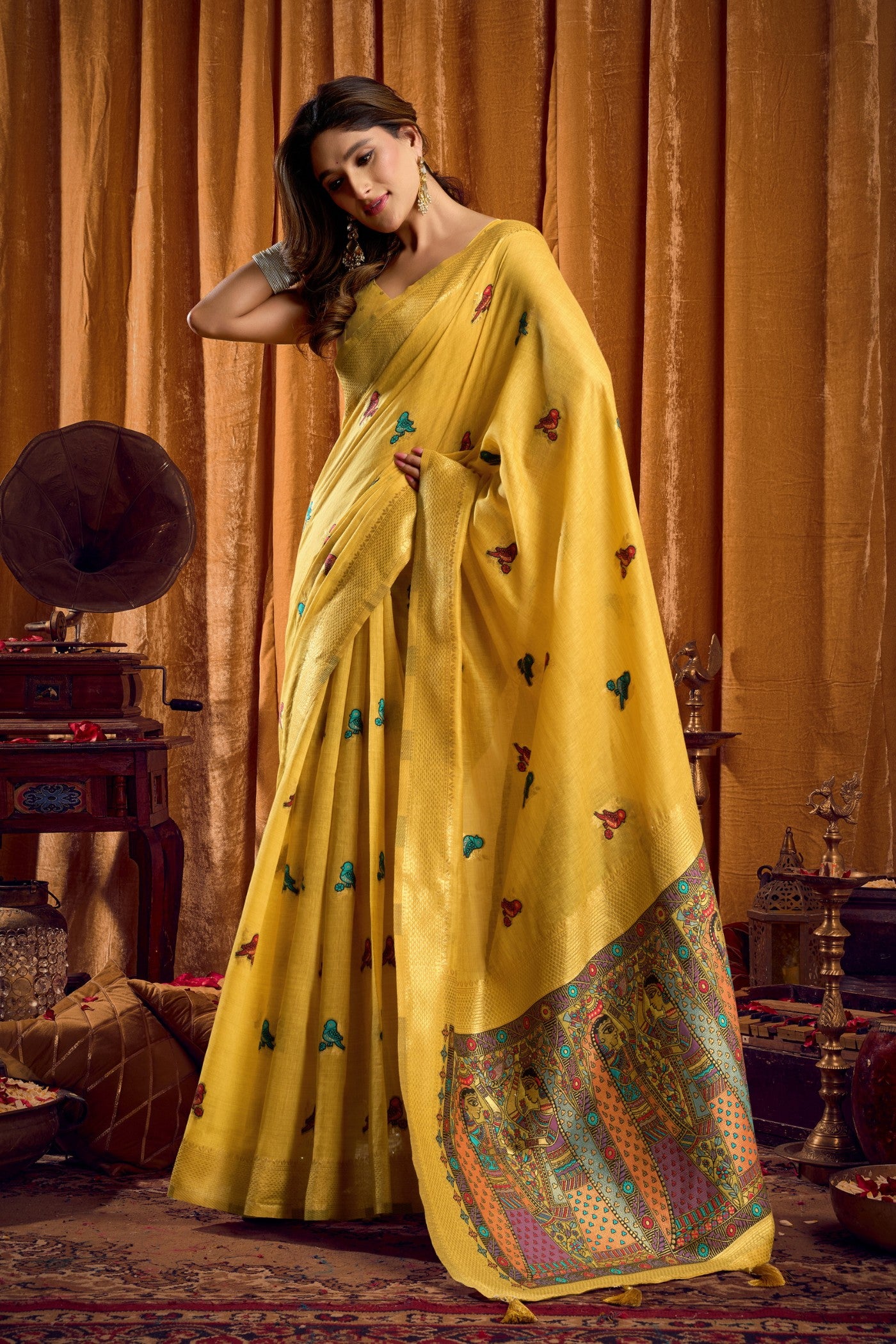 Buy MySilkLove Sunshine Yellow Woven Cotton Saree Online