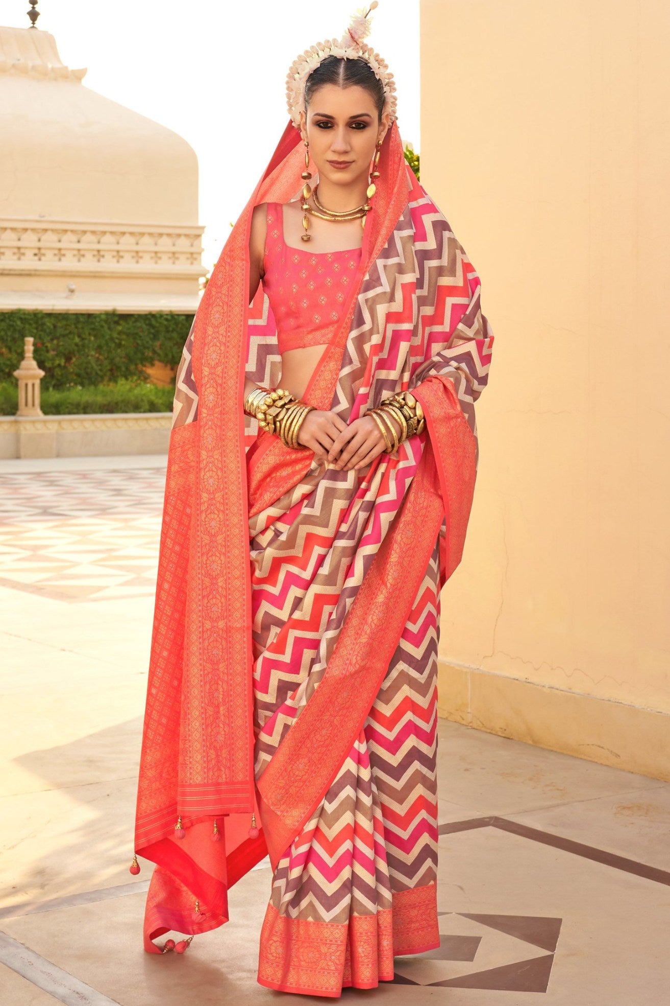 Buy MySilkLove Pink Sherbert Woven Patola Printed Silk Saree Online