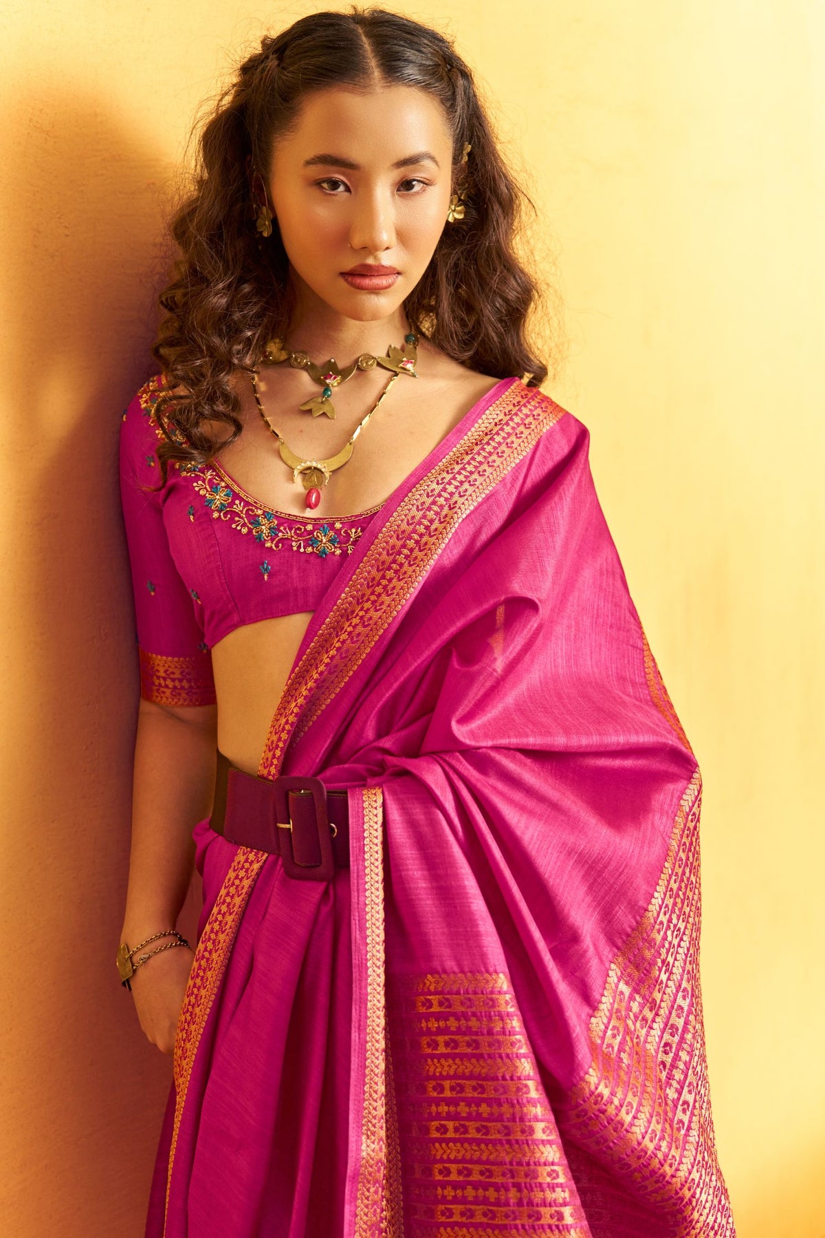 MySilkLove Deep Pink Tussar Handloom Silk Saree