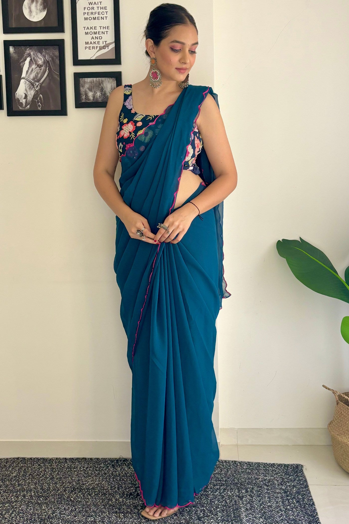 Buy MySilkLove Admiral Blue Gerogette Saree Online