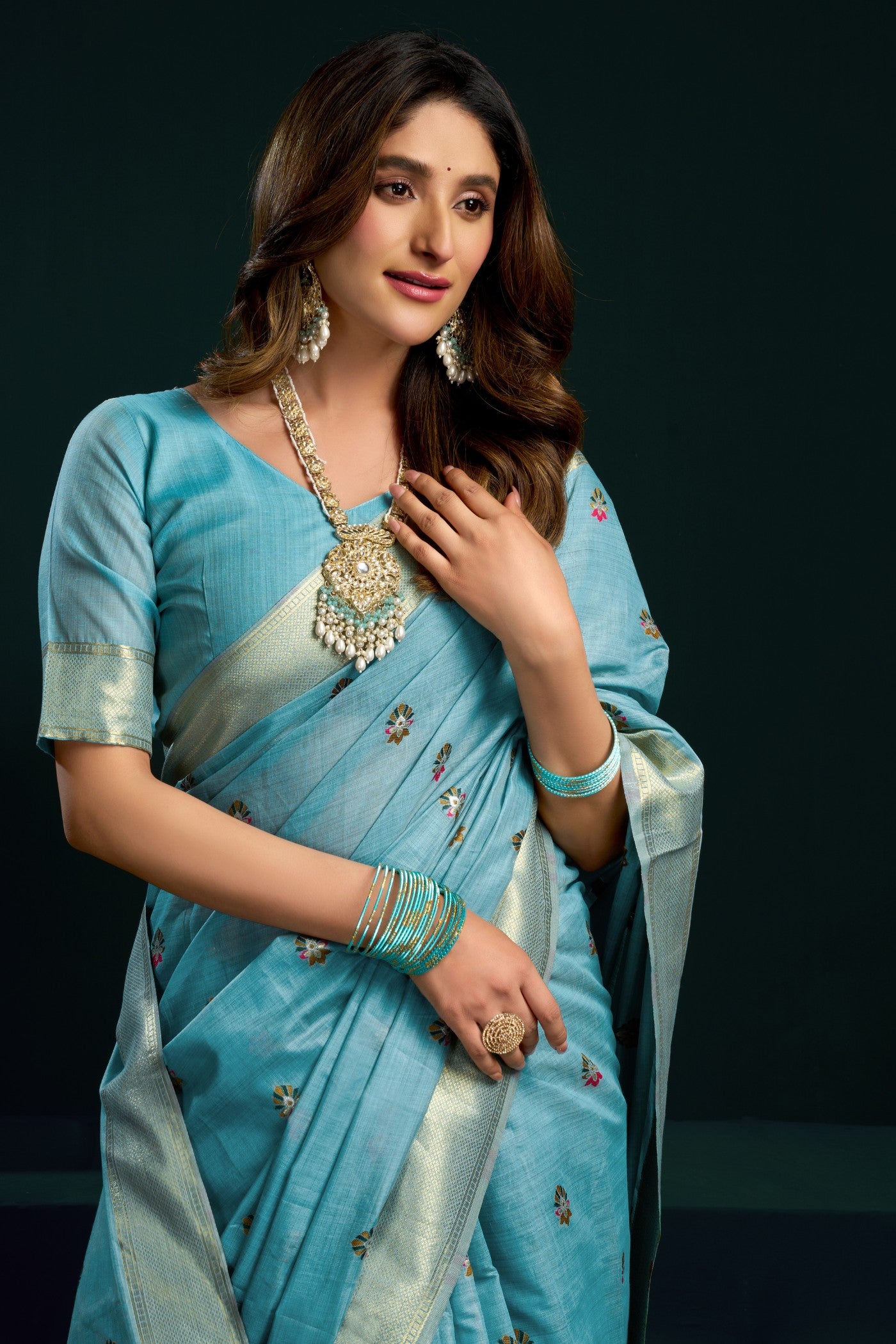 Buy MySilkLove Baby Blue Handloom Muga Cotton Saree Online