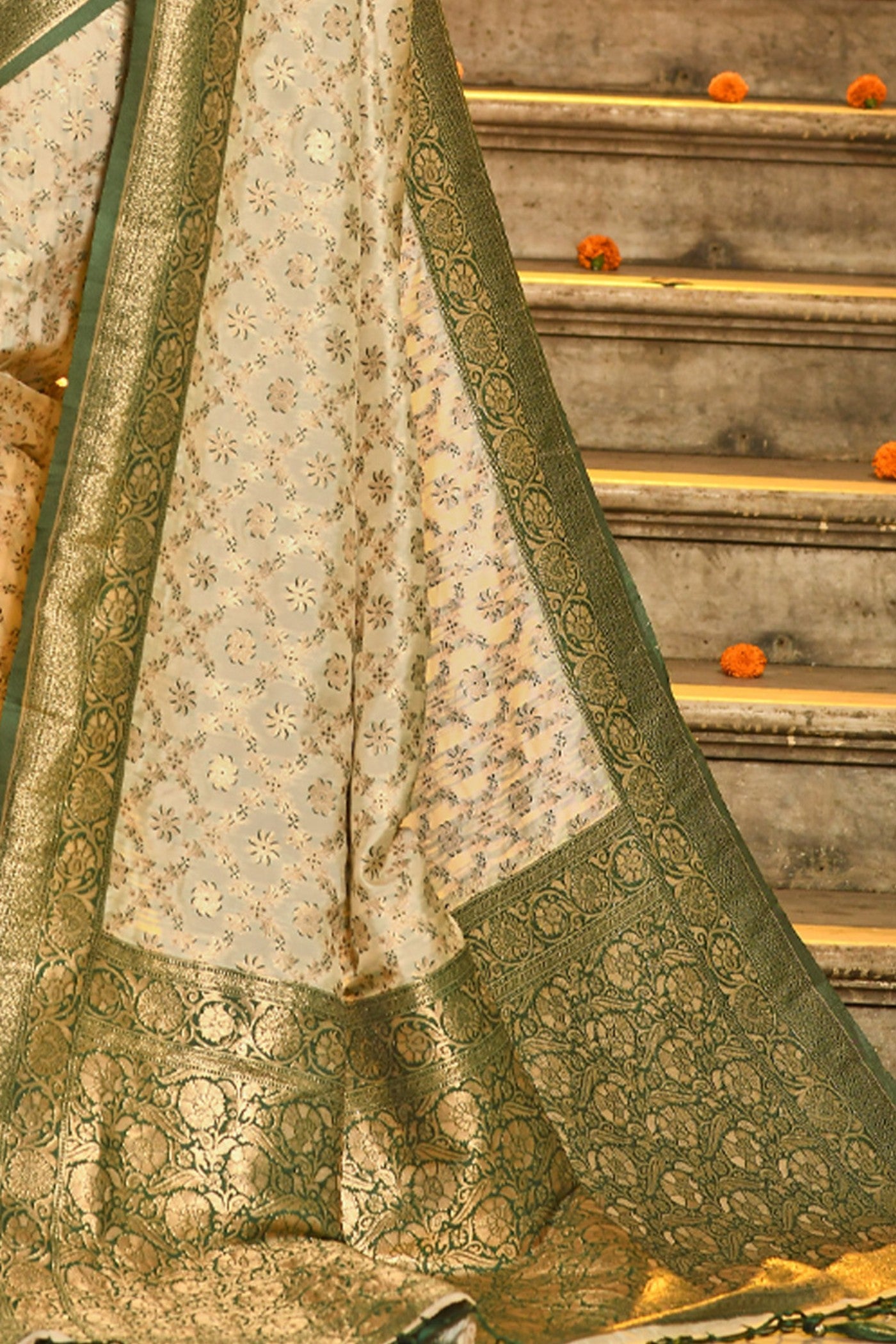 Buy MySilkLove Oat Cream Woven Banarasi Saree Online