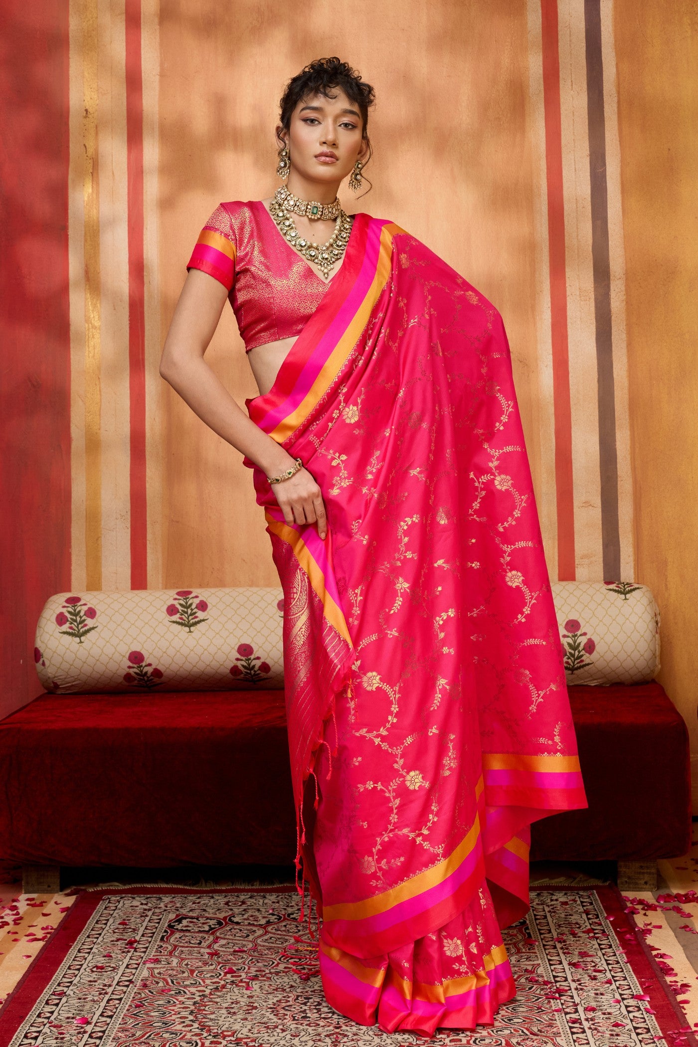 Buy MySilkLove Hibiscus Pink Handloom Satin Soft Silk Saree Online