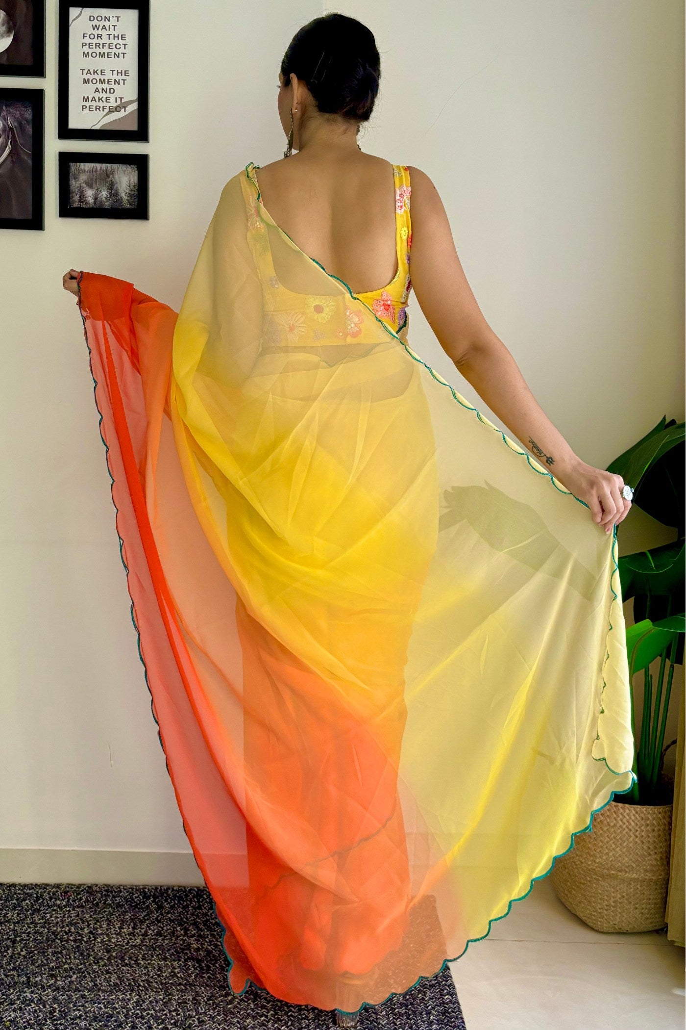 Buy MySilkLove Titanium Yellow Georgette Saree Online