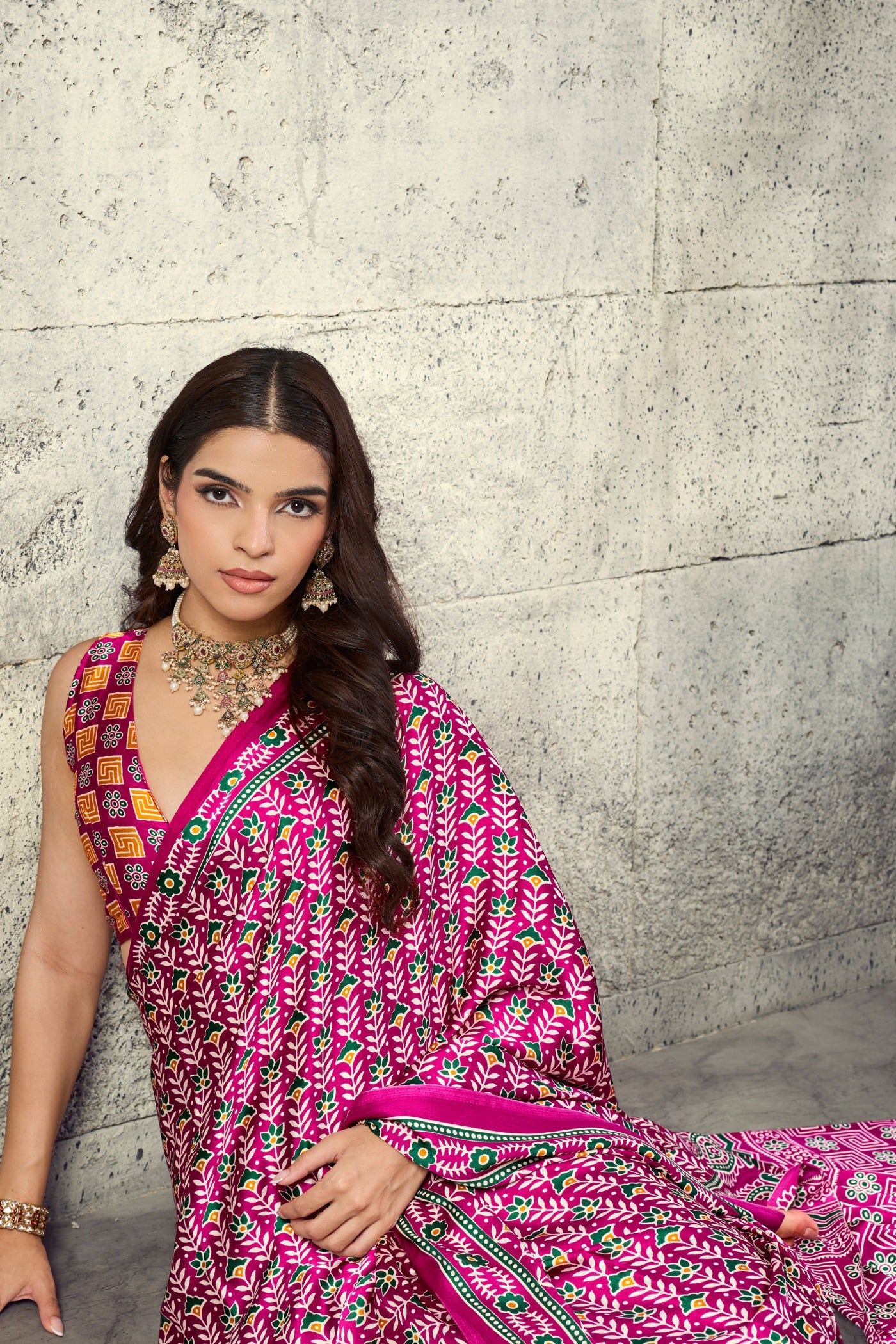 MySilkLove Salmon Pink Modal Ajrakh Satin Printed Silk Saree