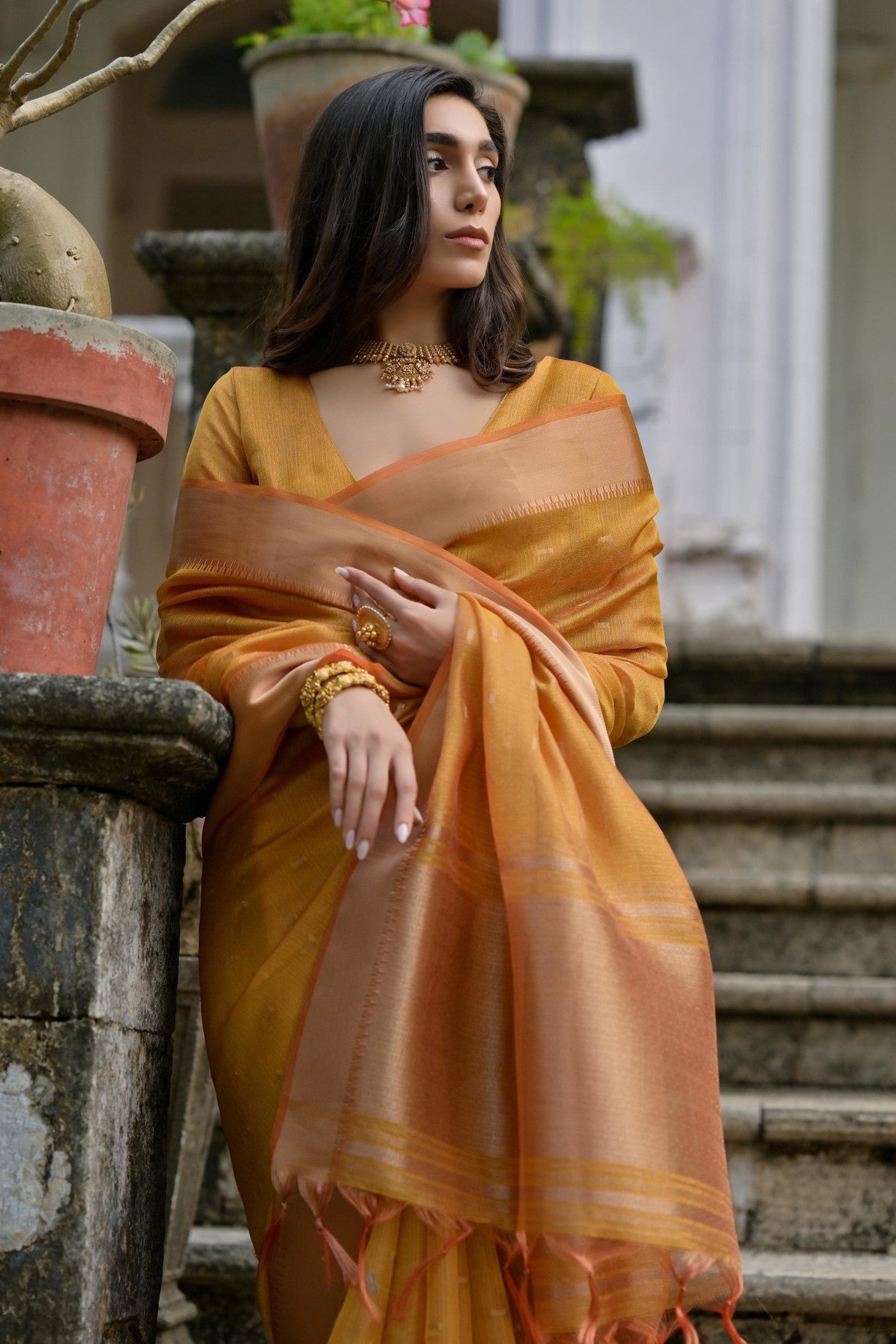 MySilkLove Dijon Yellow Woven Banarasi Saree