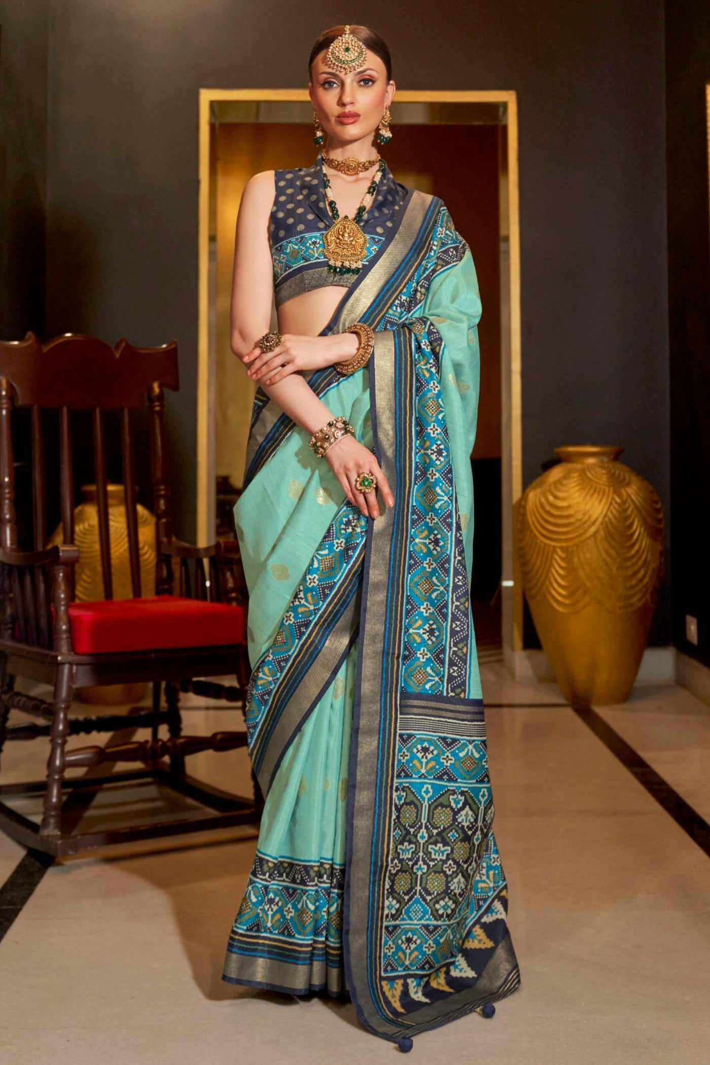 Buy MySilkLove Monte Carlo Blue Printed Patola Saree Online