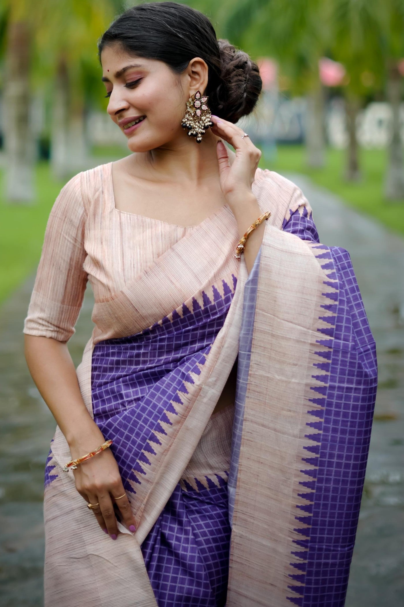 MySilkLove Cyber Grape Purple Printed Raw Silk Saree