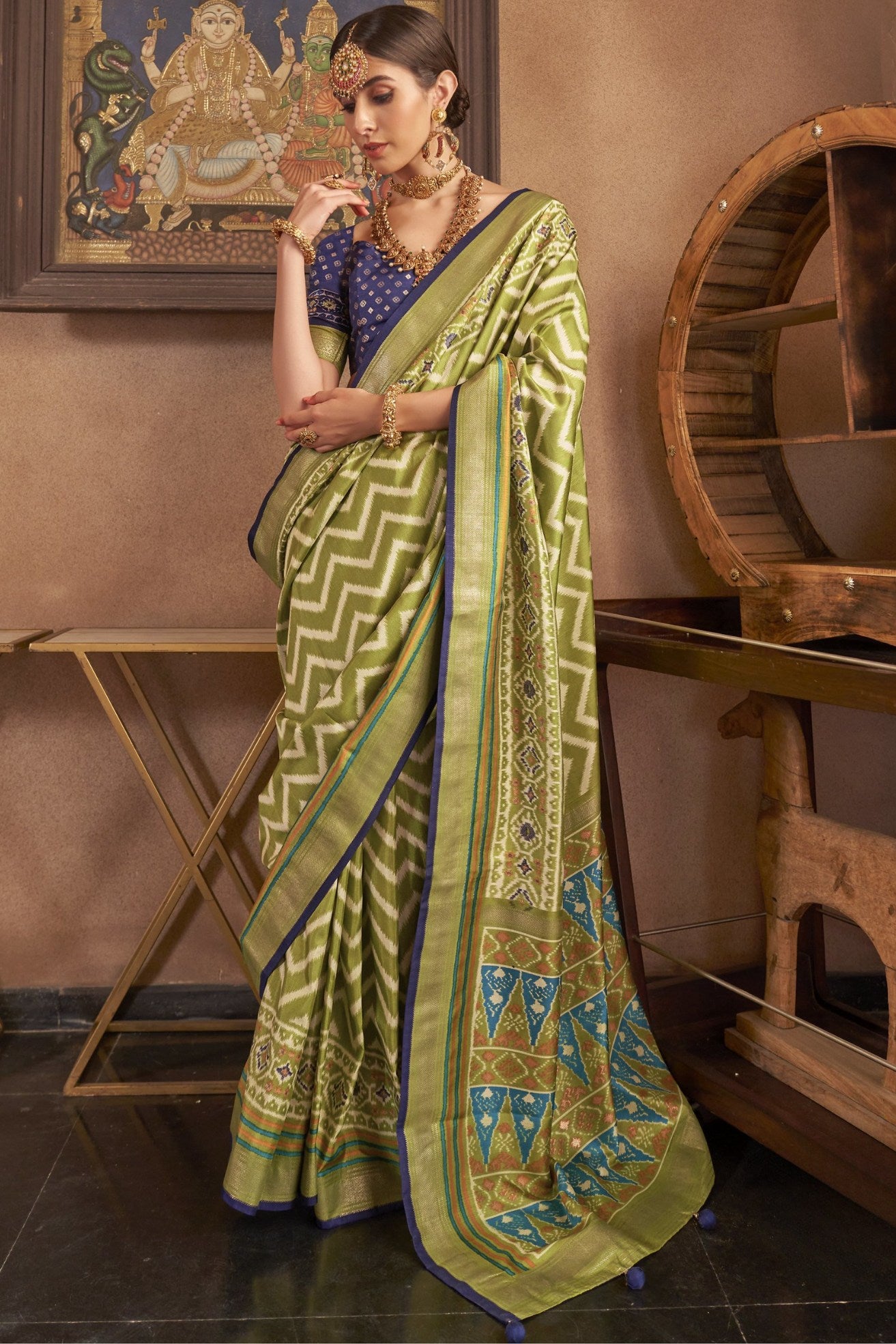 Buy MySilkLove Parrot Green Printed Patola Saree Online