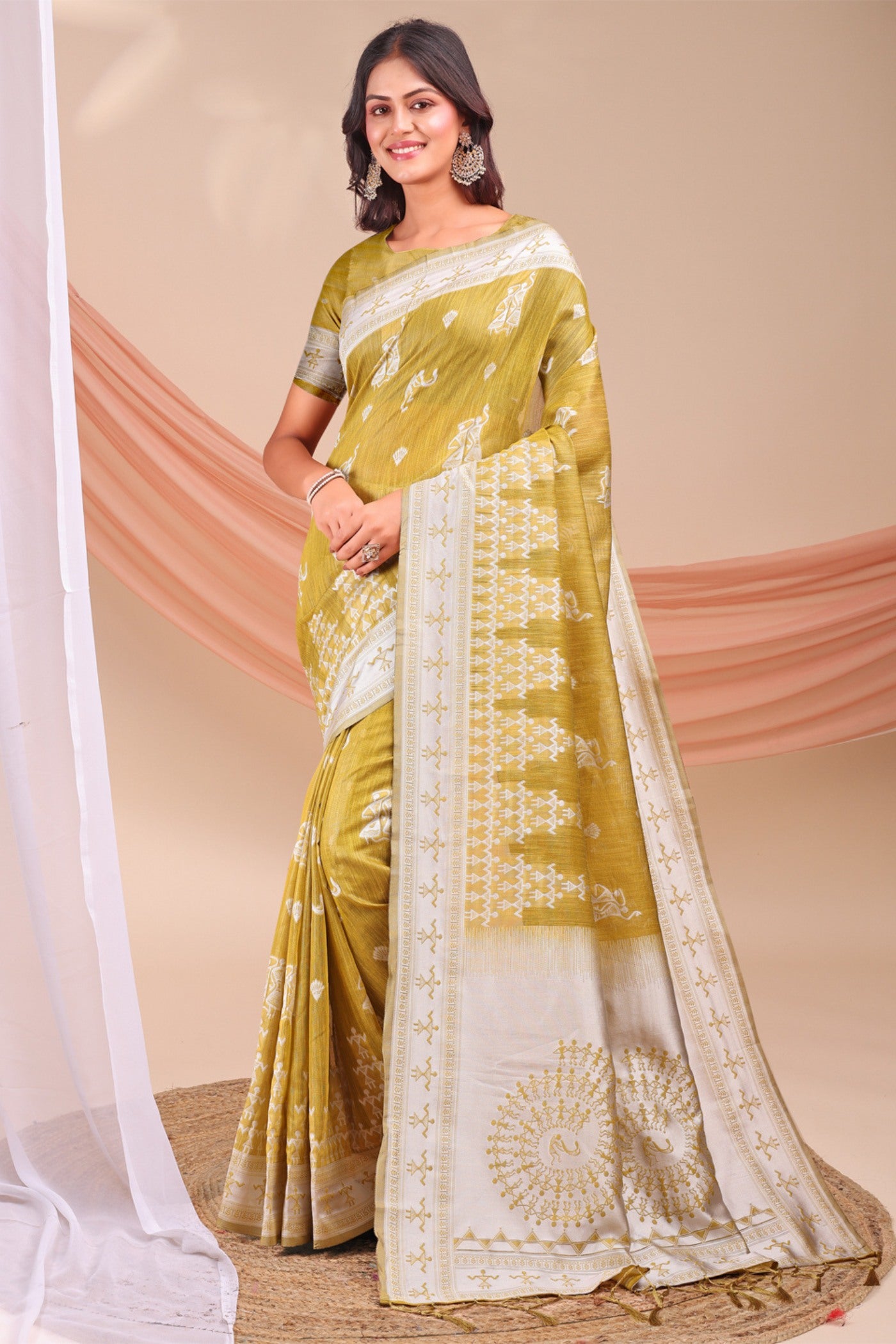 Buy MySilkLove Honey Yellow Woven Linen Cotton Saree Online