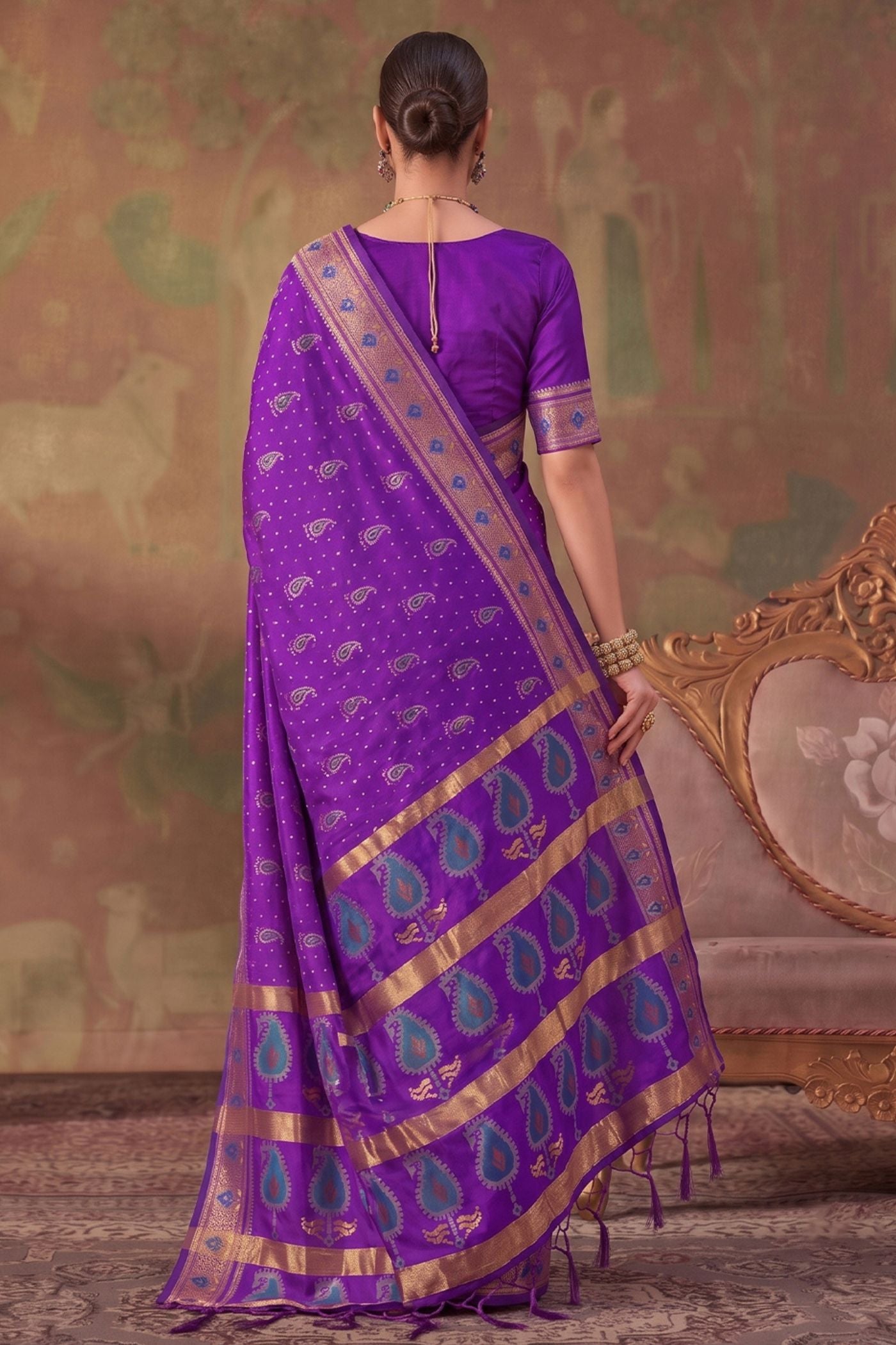 Buy MySilkLove Brinjal Purple Woven Banarasi Soft Silk Saree Online