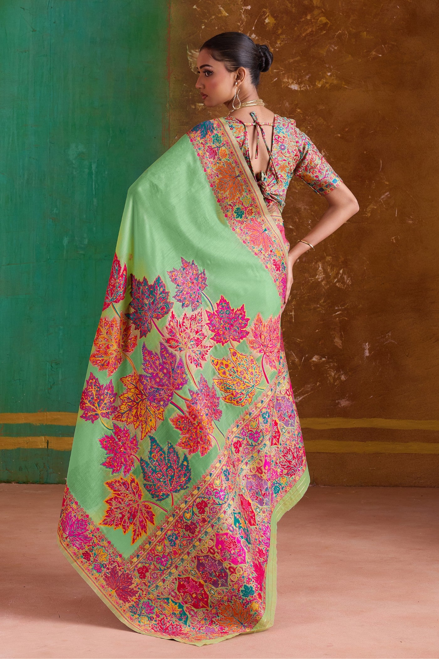 Buy MySilkLove Celadon Green Kashmiri Handloom Jamewar Saree Online
