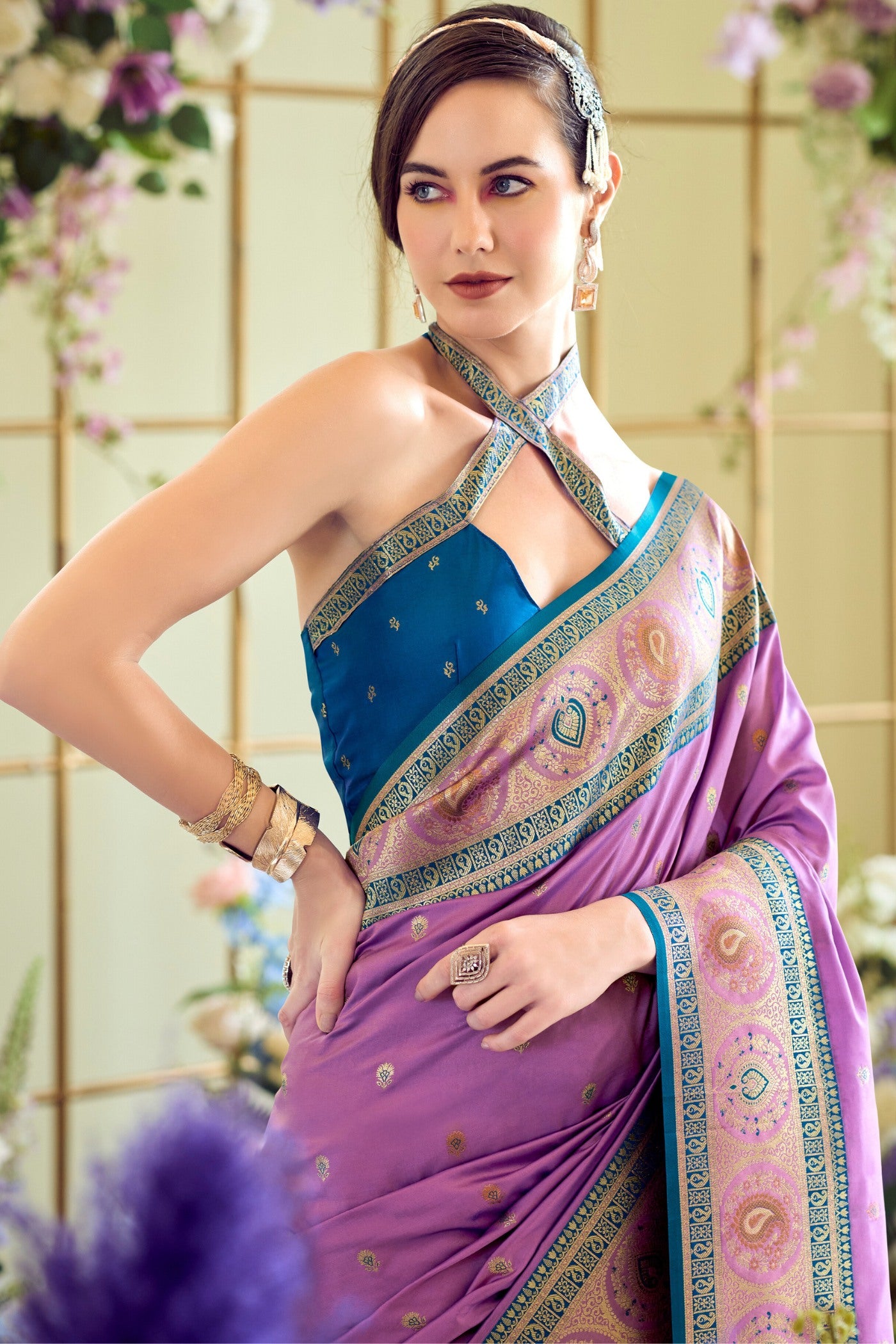 Buy MySilkLove Viola Purple Woven Banarasi Soft Silk Saree Online