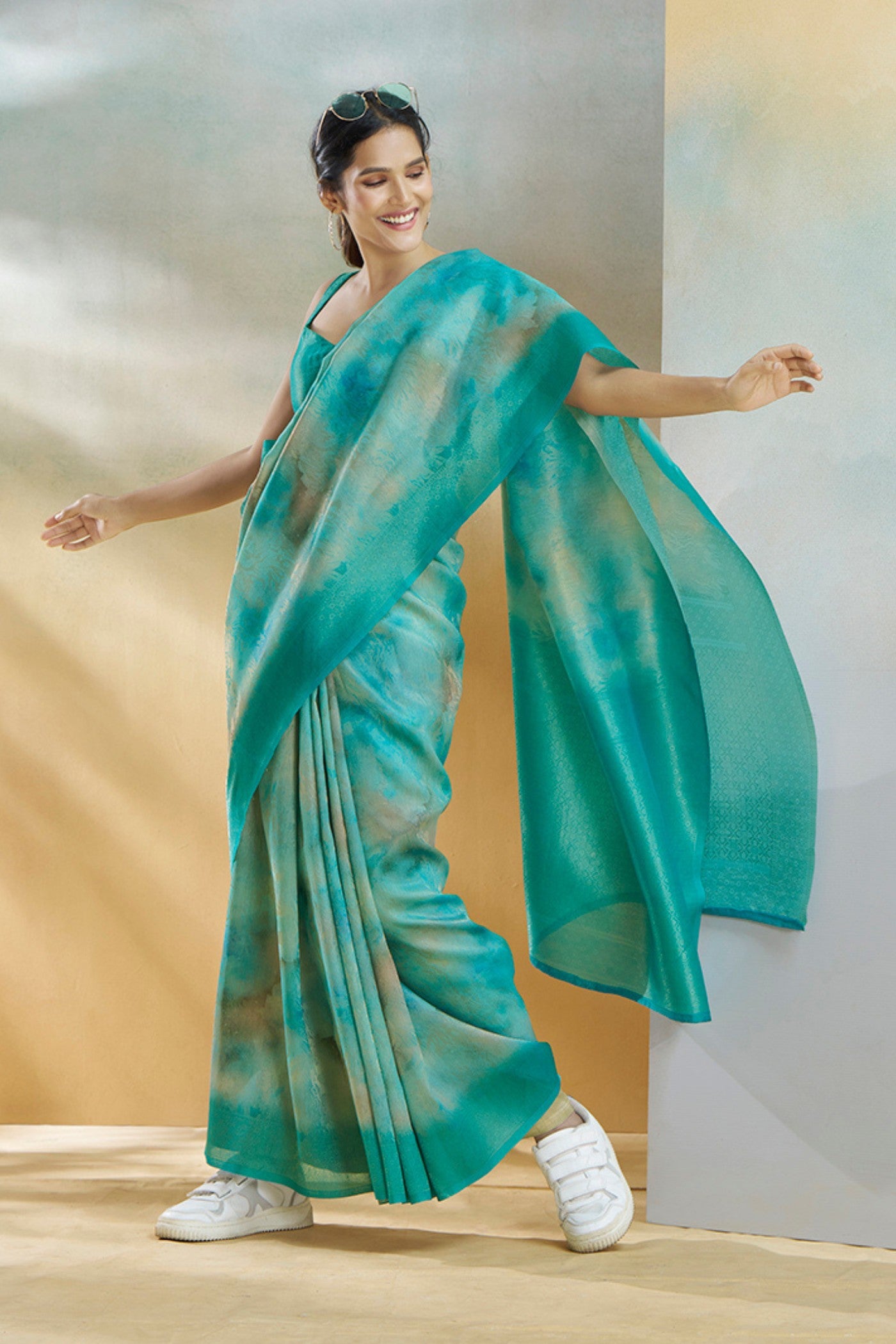 Buy MySilkLove Topaz Blue Banarasi Handloom Saree Online