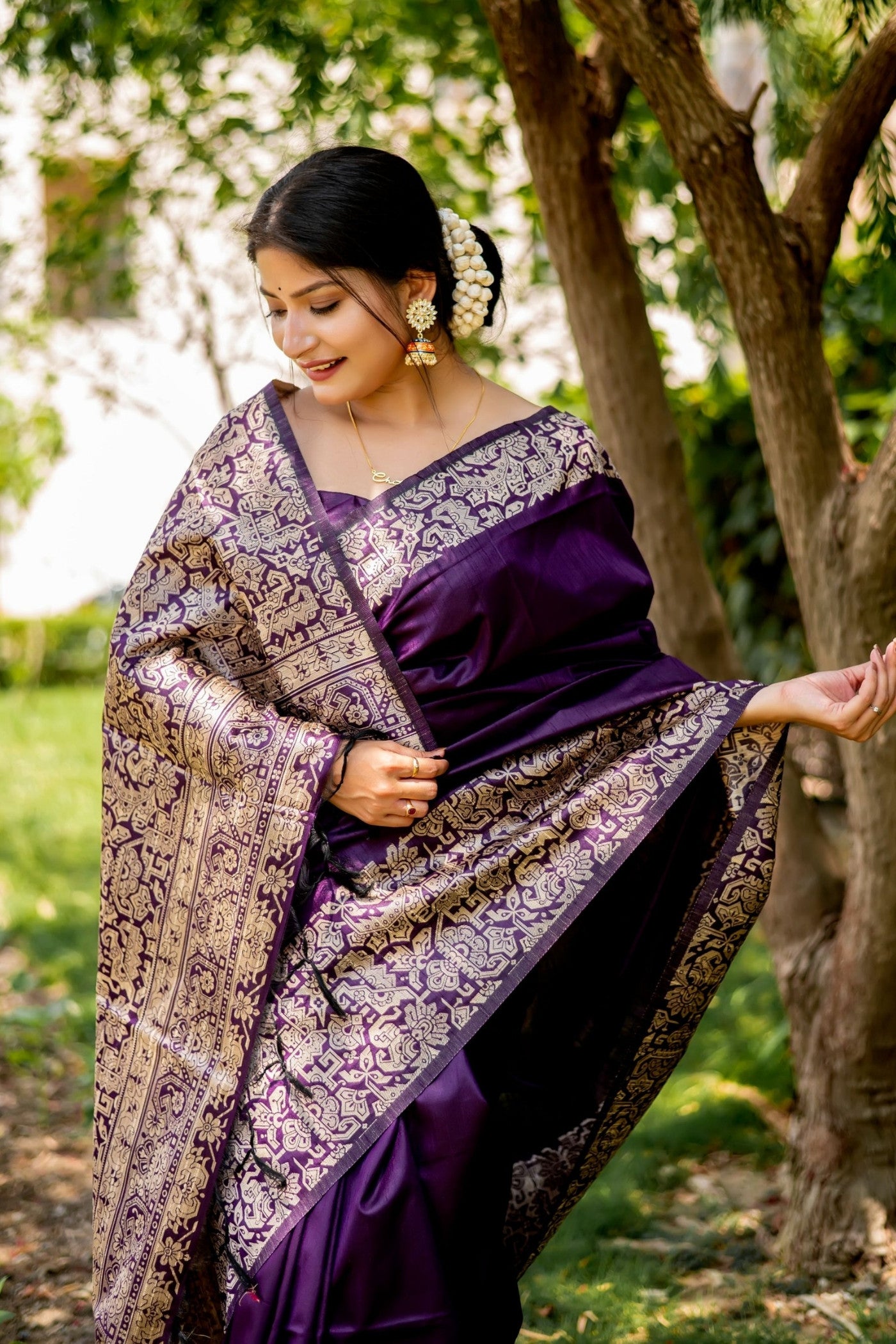 MySilkLove Mulberry Purple Banarasi Handloom Raw Silk Saree