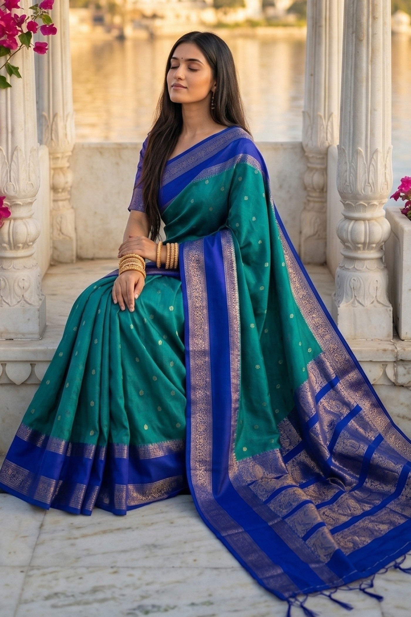 Buy MySilkLove Bondi Blue Woven Banarasi Saree Online