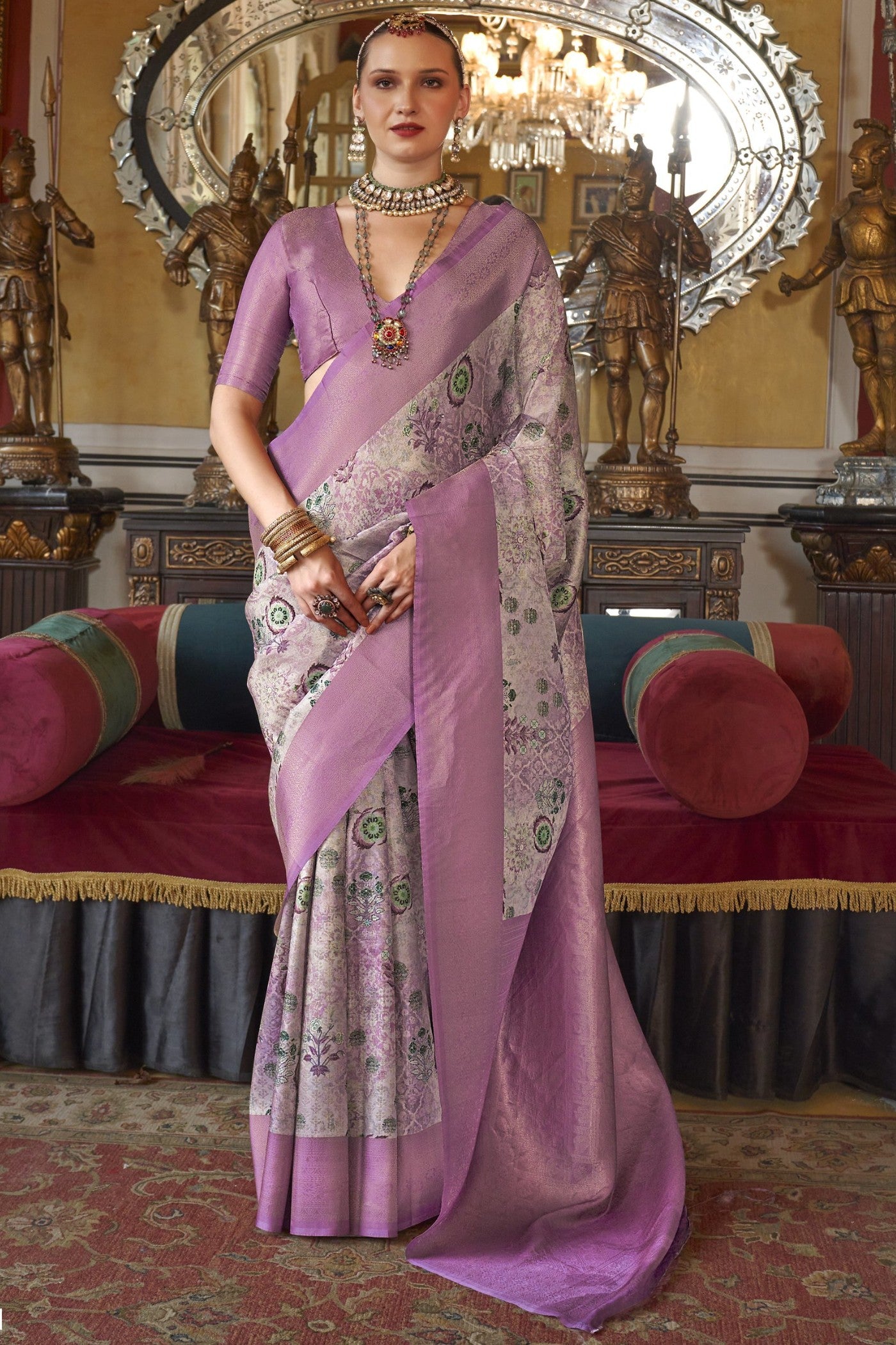 Buy MySilkLove Falcon Purple Tussar Banarasi Digital Printed Saree Online