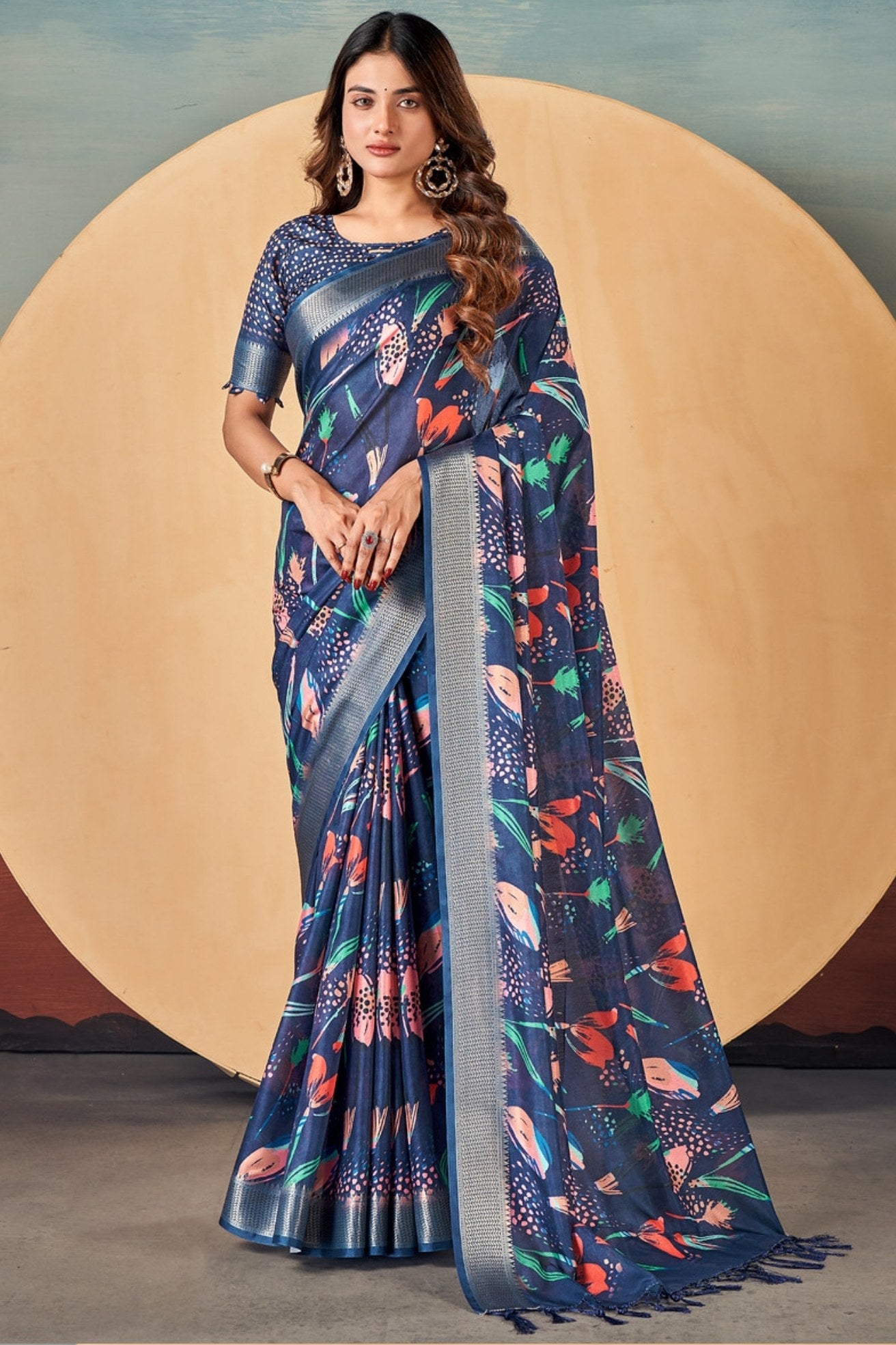 Buy MySilkLove East Bay Blue Banarasi Digital Printed Saree Online