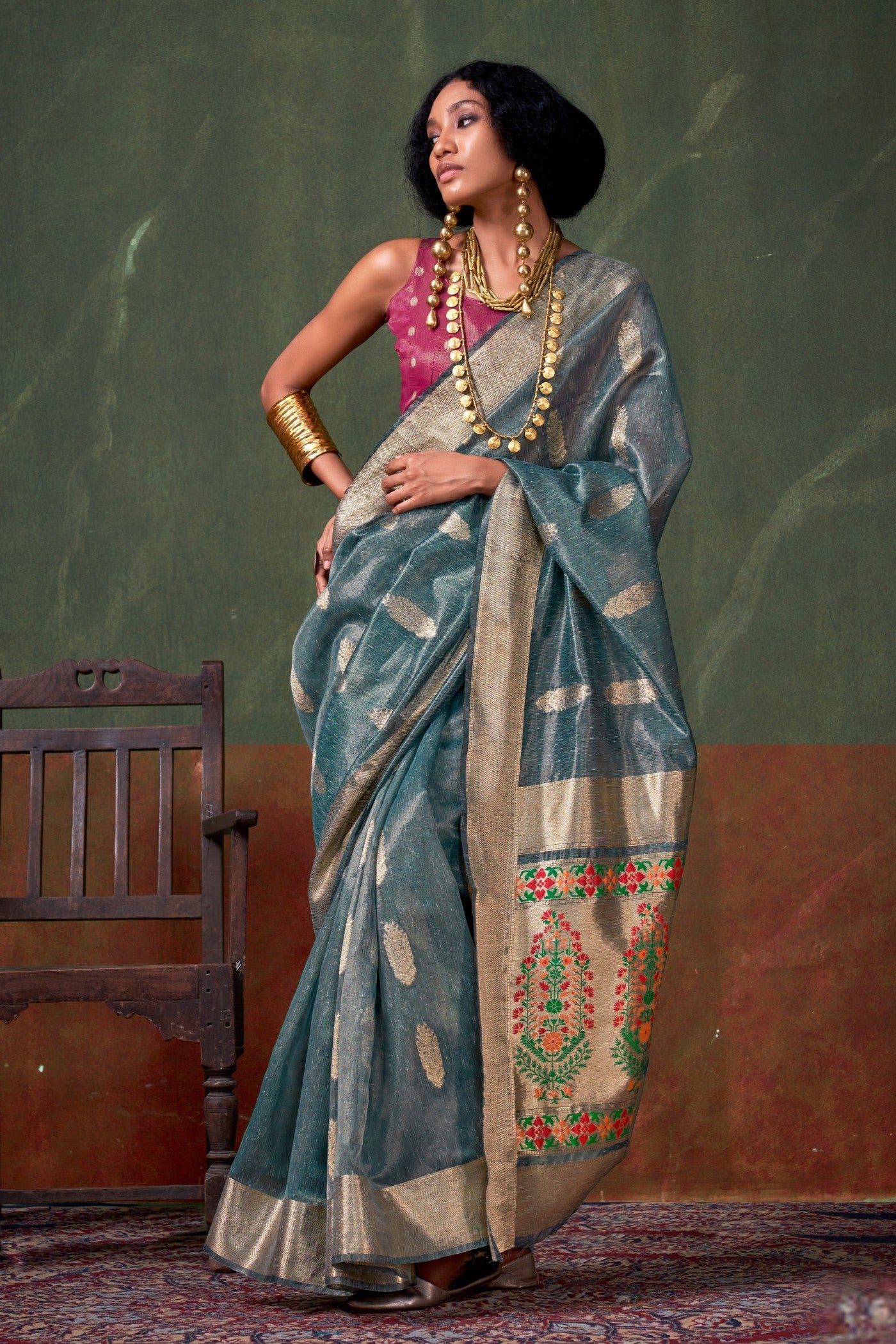 Buy MySilkLove Nevada Blue Banarasi Handloom Saree Online