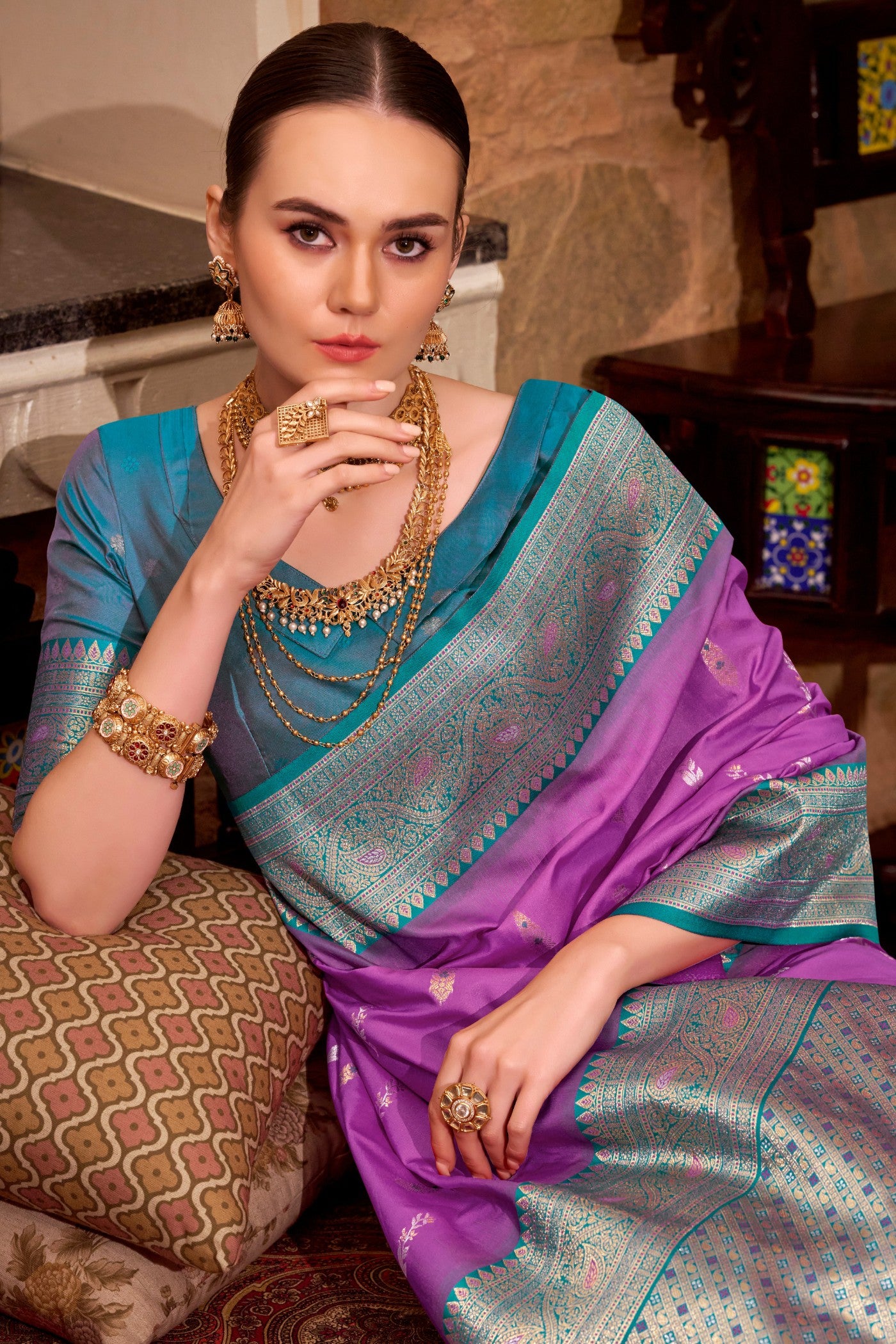 Buy MySilkLove French Purple Woven Banarsi Saree Online