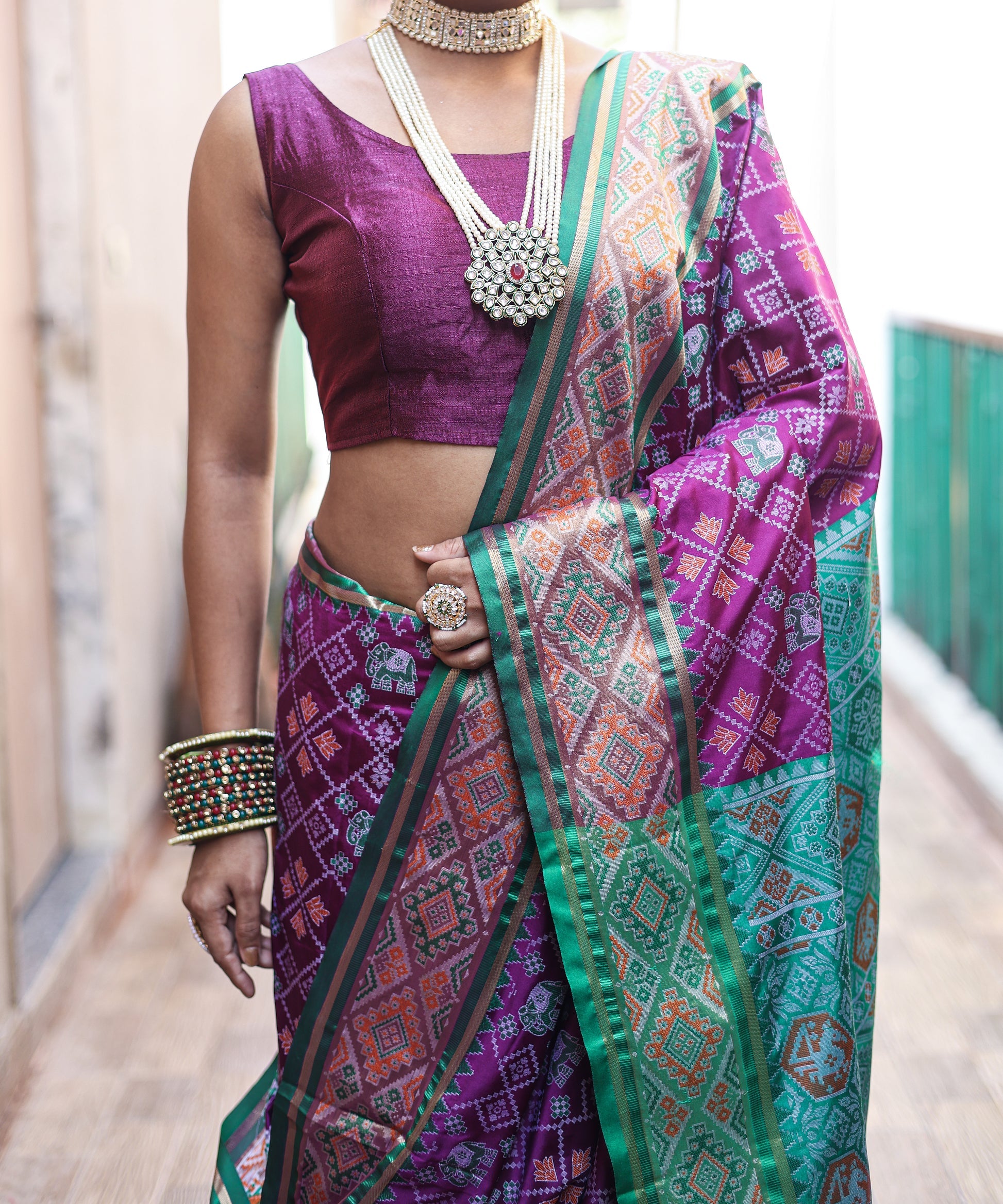 Buy MySilkLove Plum Purple Woven Contrast Patola Silk Saree Online