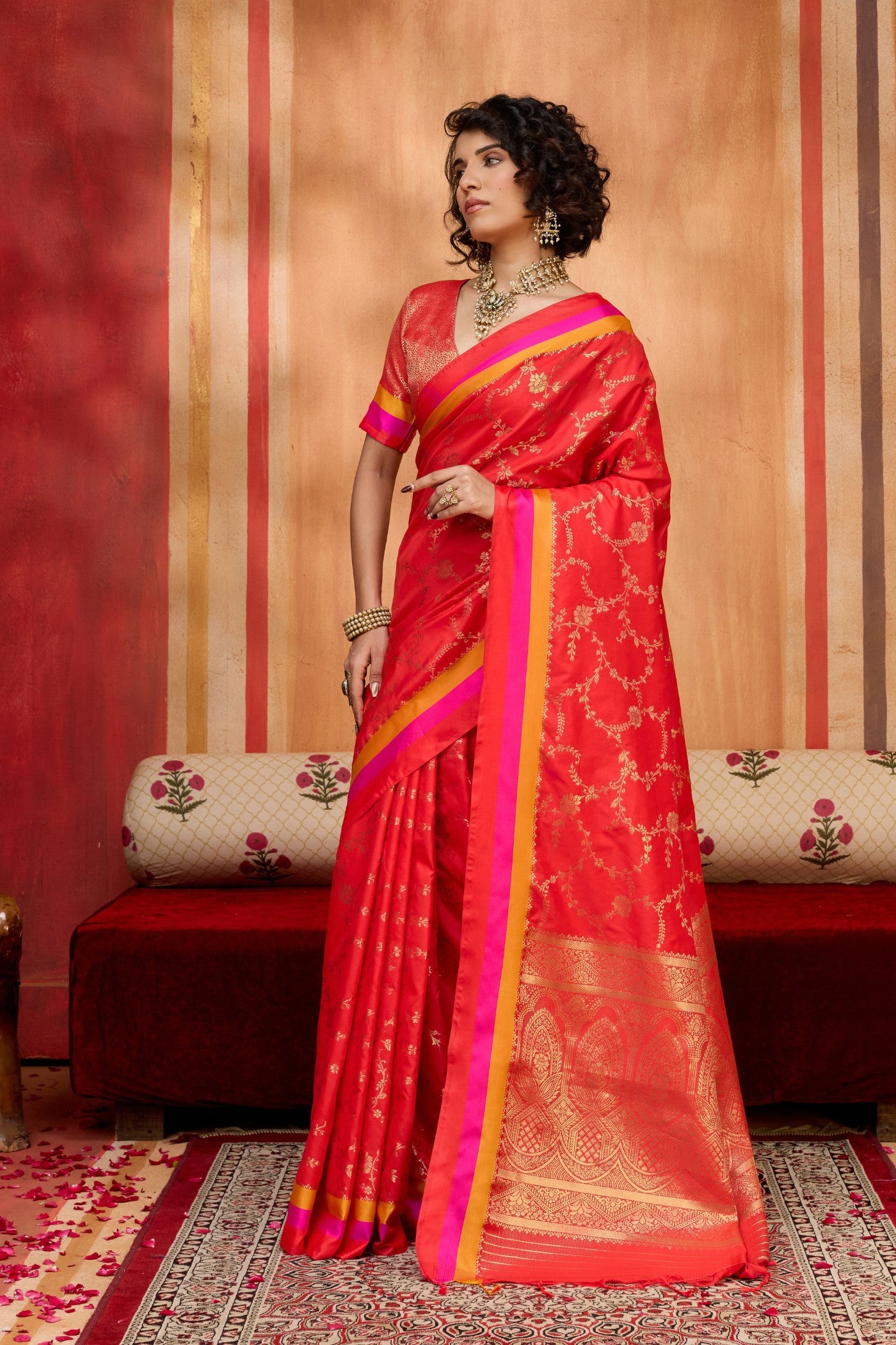 MySilkLove Garnet Red Handloom Satin Soft Silk Saree