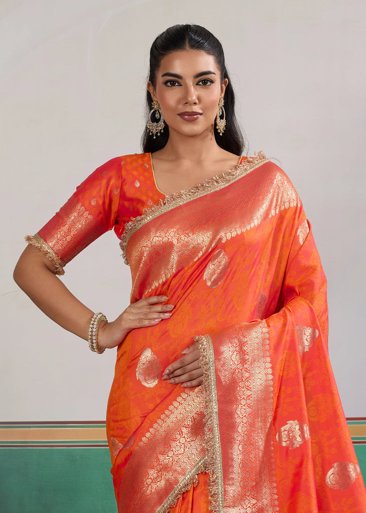 Buy MySilkLove Yam Orange Woven Banarasi Satin Silk Saree Online