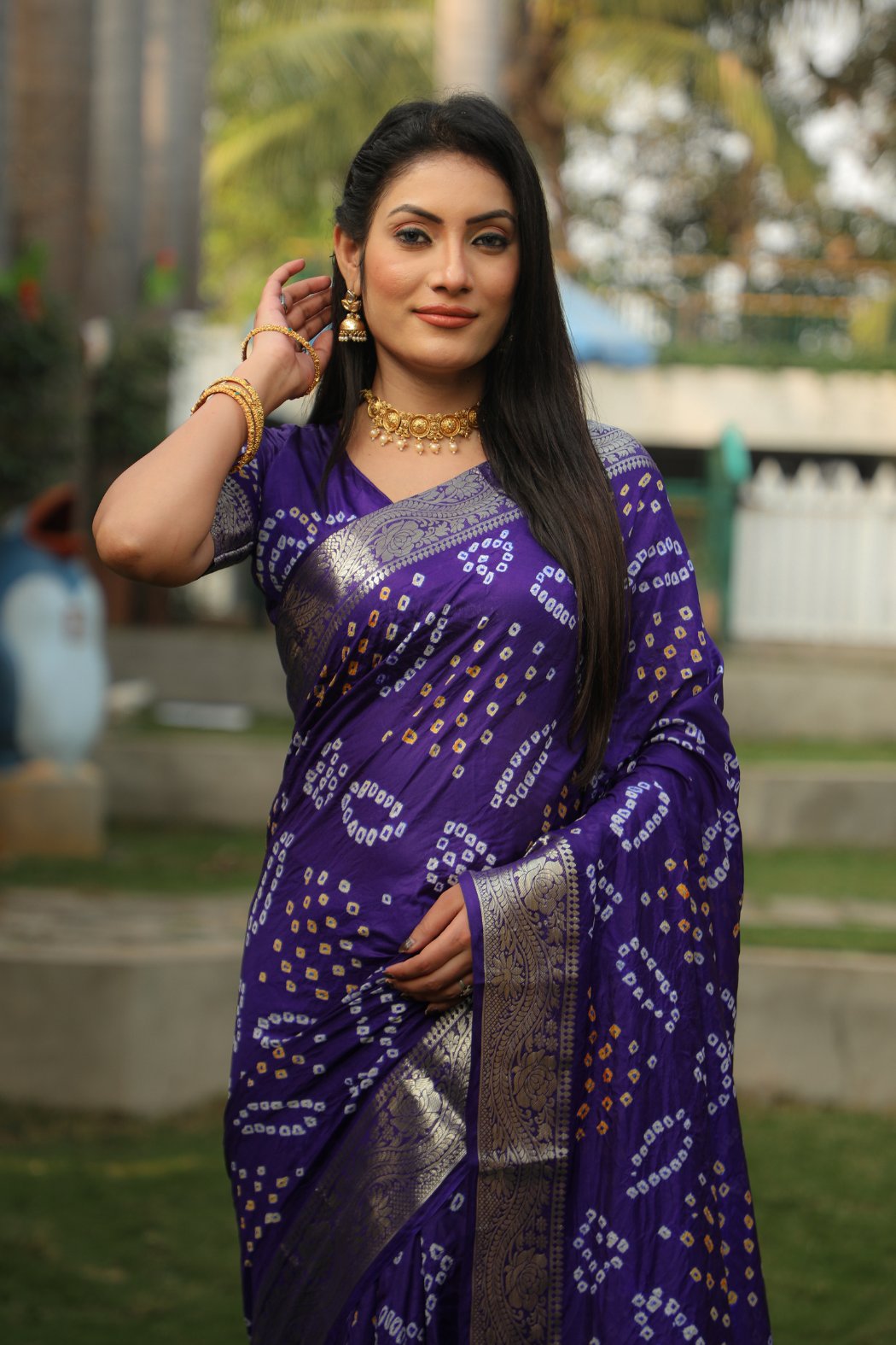 Buy MySilkLove Amethyst Purple Designer Bandhani Printed Saree Online