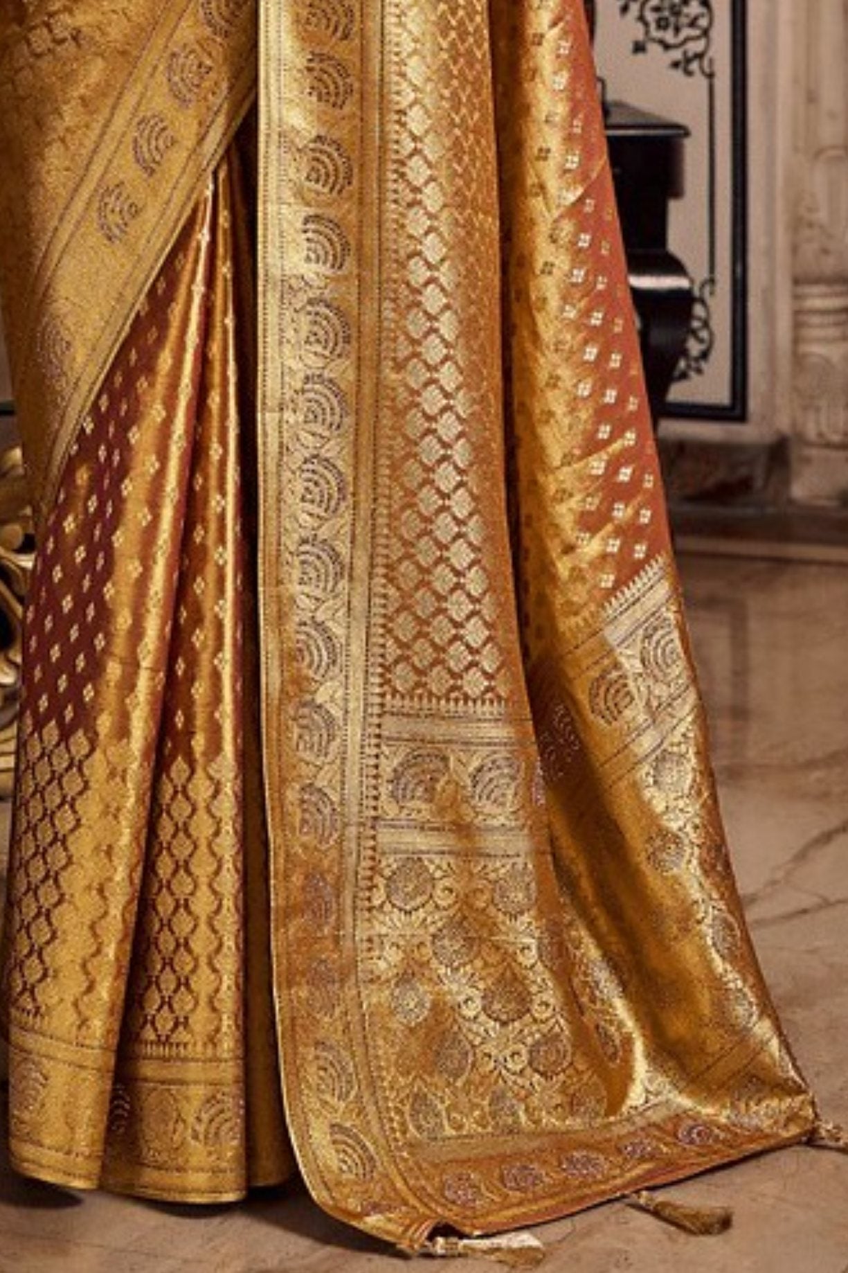 Buy MySilkLove Brown Rust Zari Woven Banarasi Saree Online