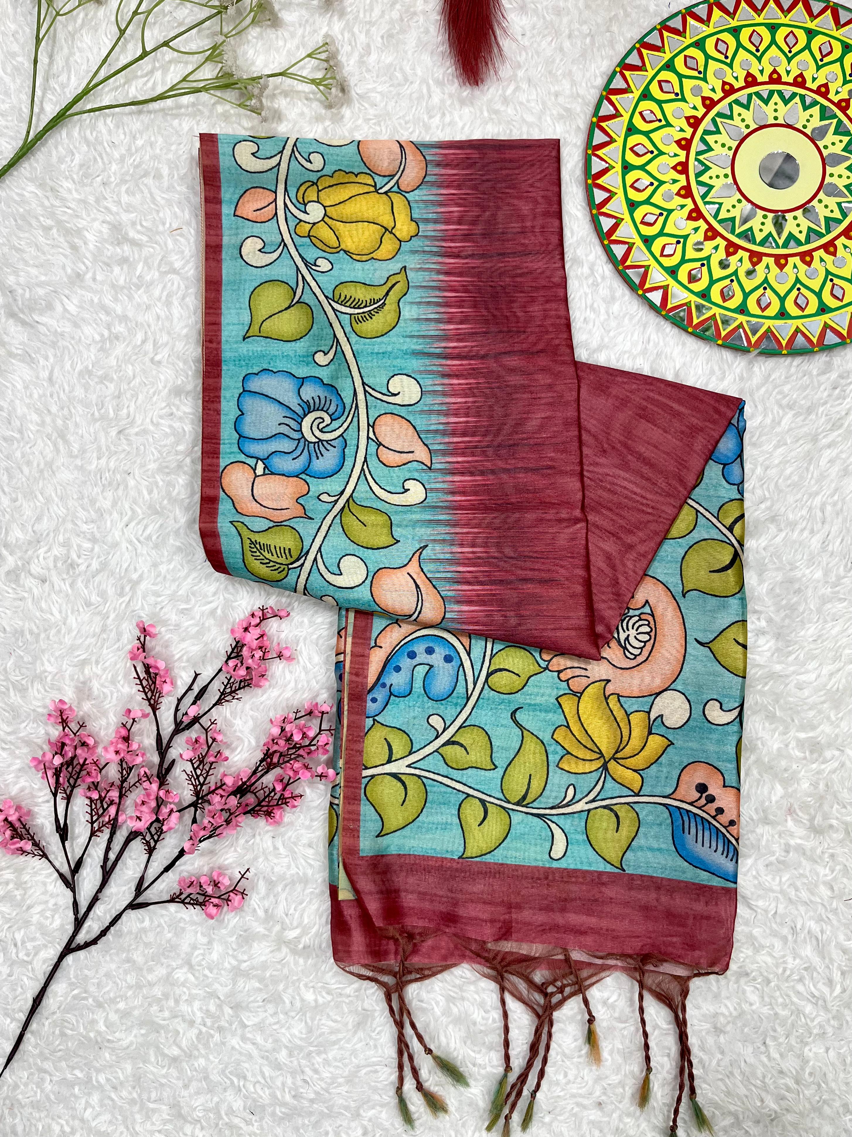 Buy MySilkLove Begonia Red Floral Printed Cotton Saree Online