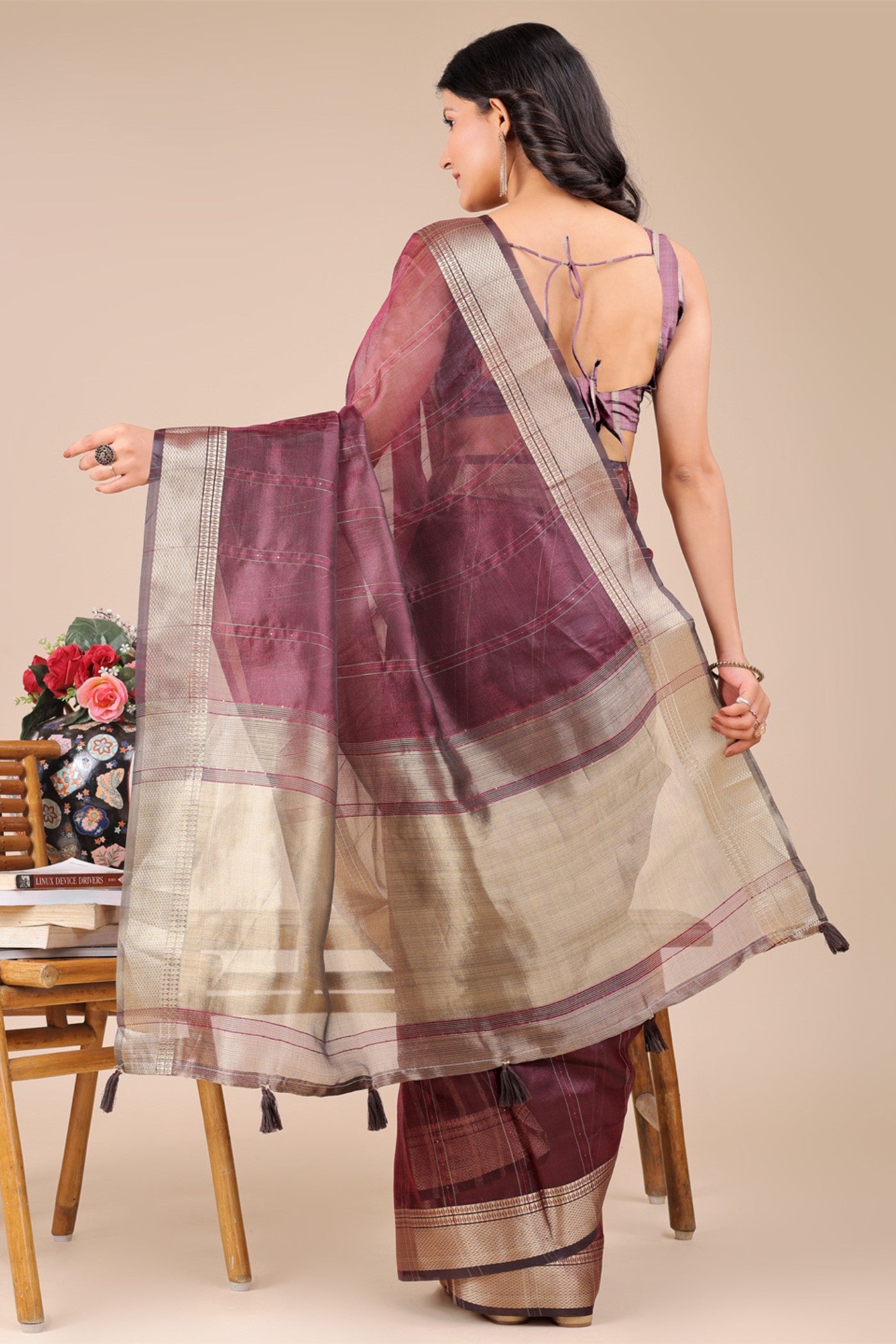 Buy MySilkLove Plum Purple Woven Organza Saree Online