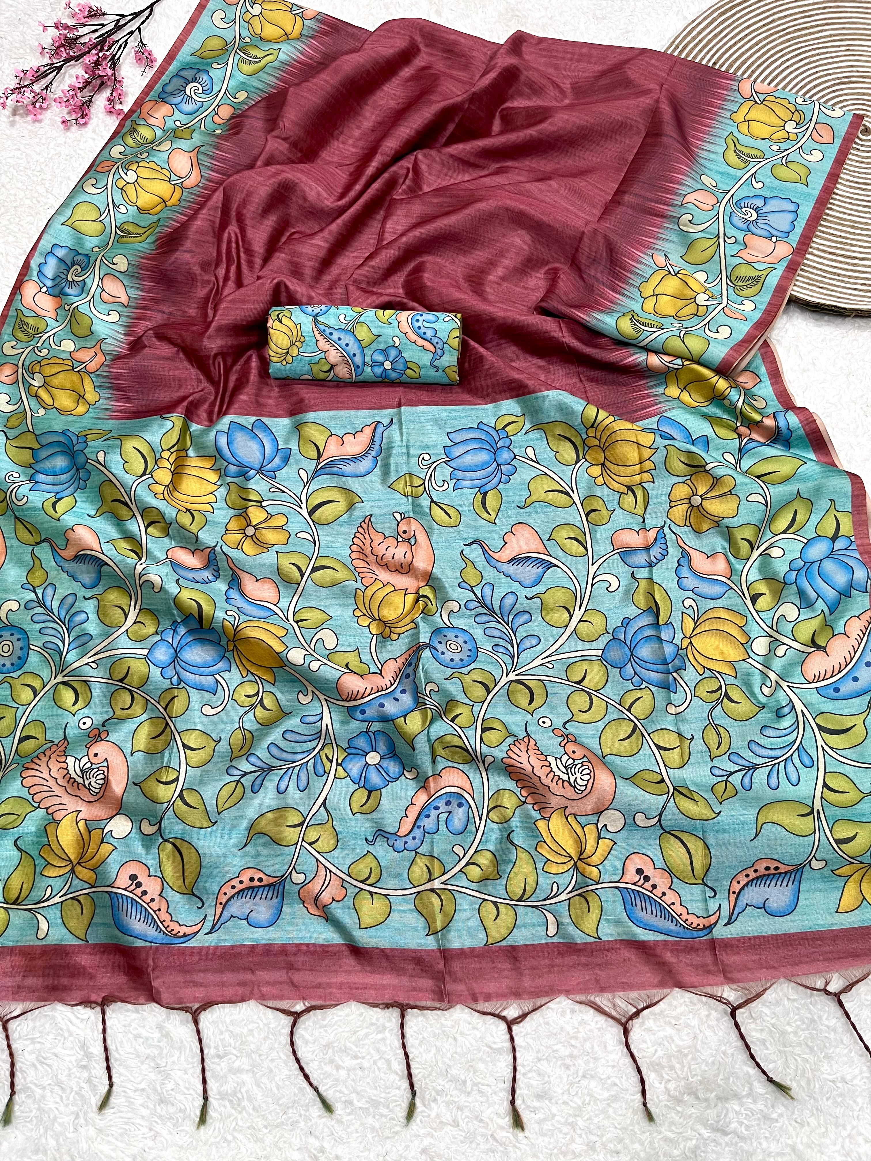 Buy MySilkLove Begonia Red Floral Printed Cotton Saree Online