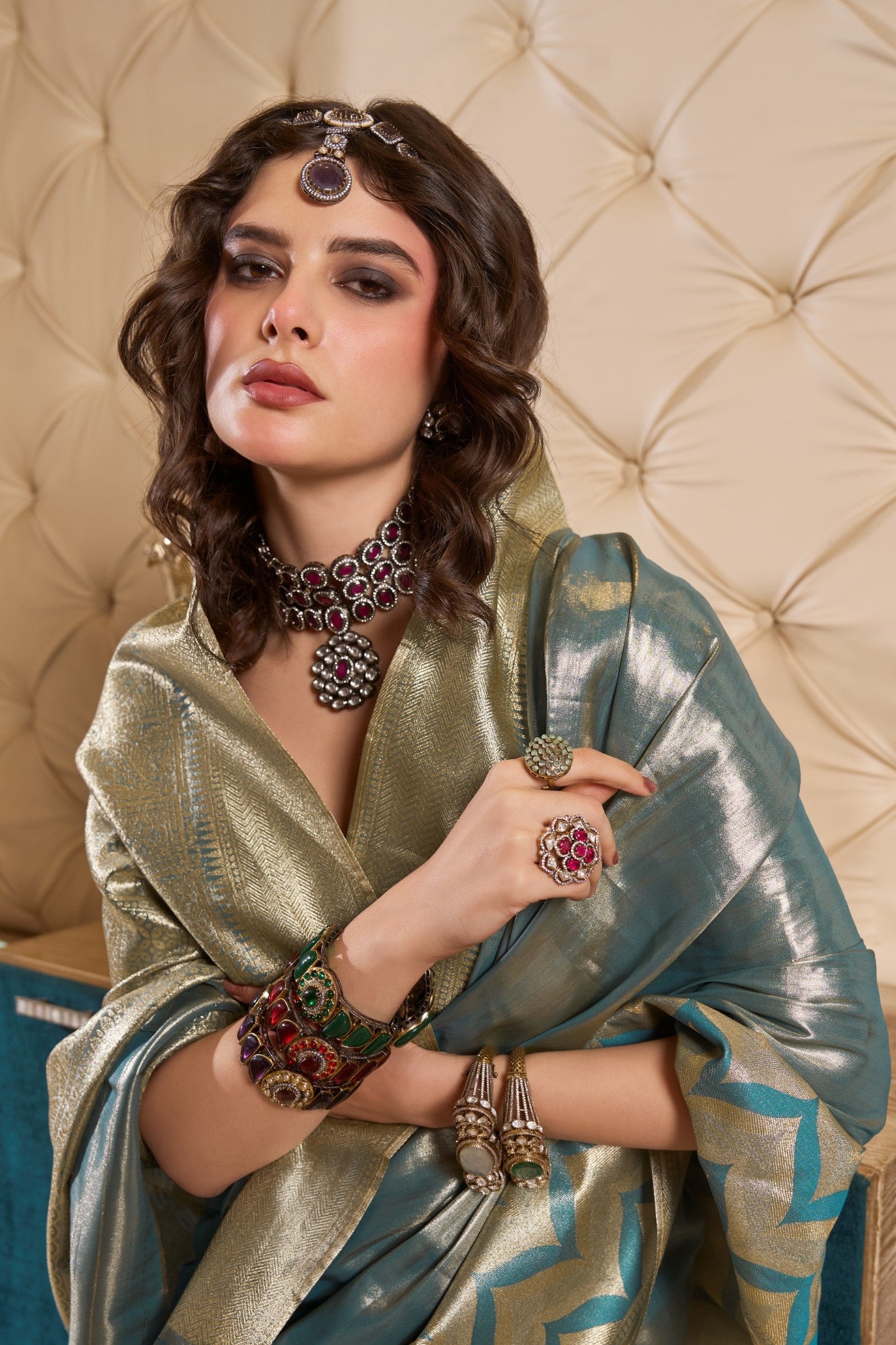 MySilkLove Volt Blue Handloom Tissue Saree