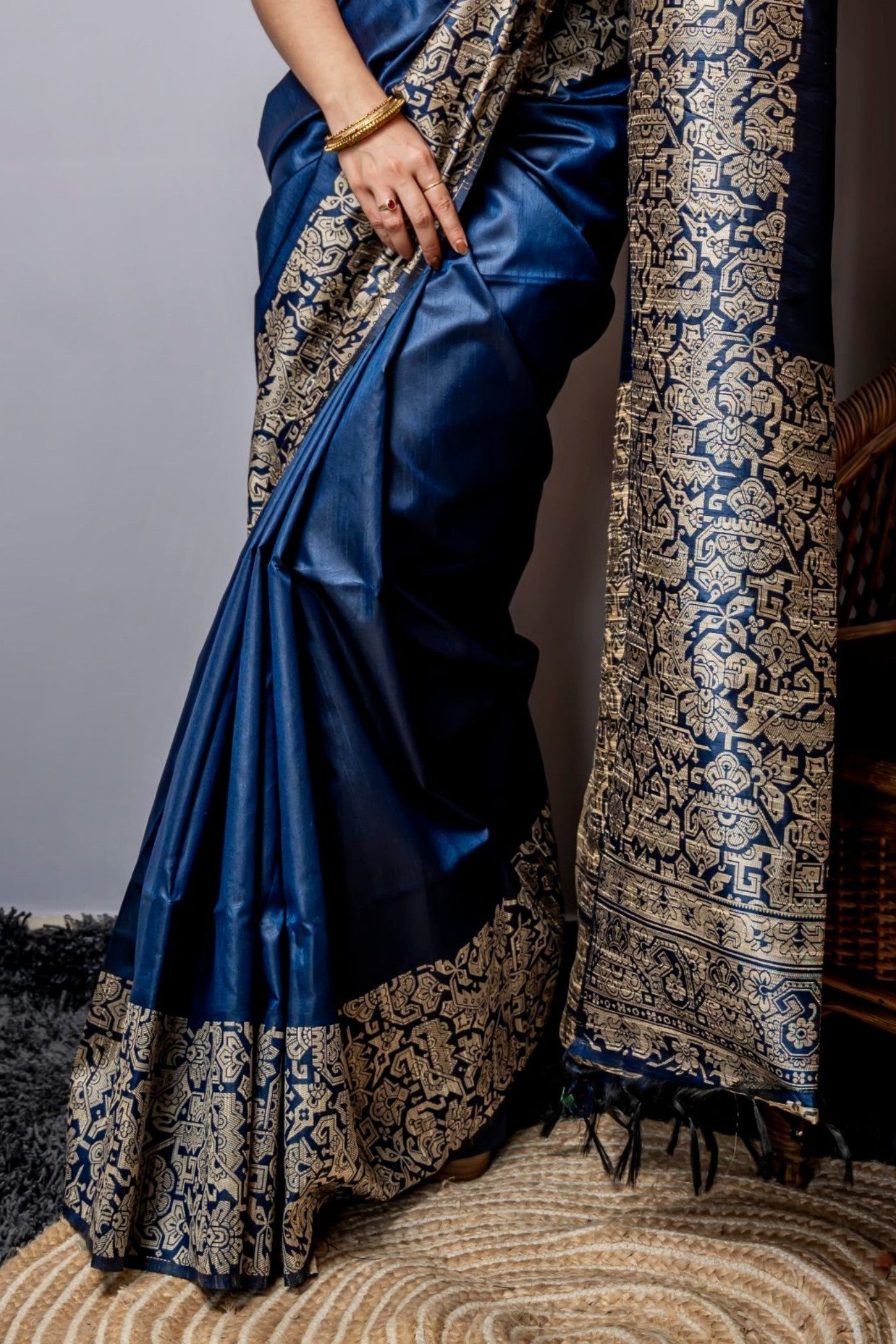 Buy MySilkLove France Blue Banarasi Handloom Raw Silk Saree Online