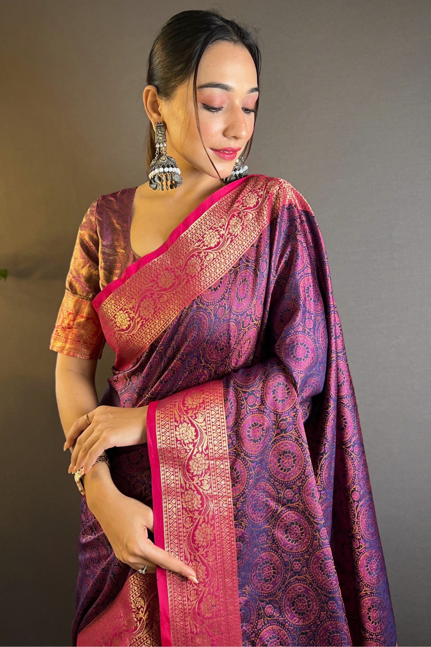 Buy MySilkLove Sugar Plum Purple Woven Banarasi Saree Online