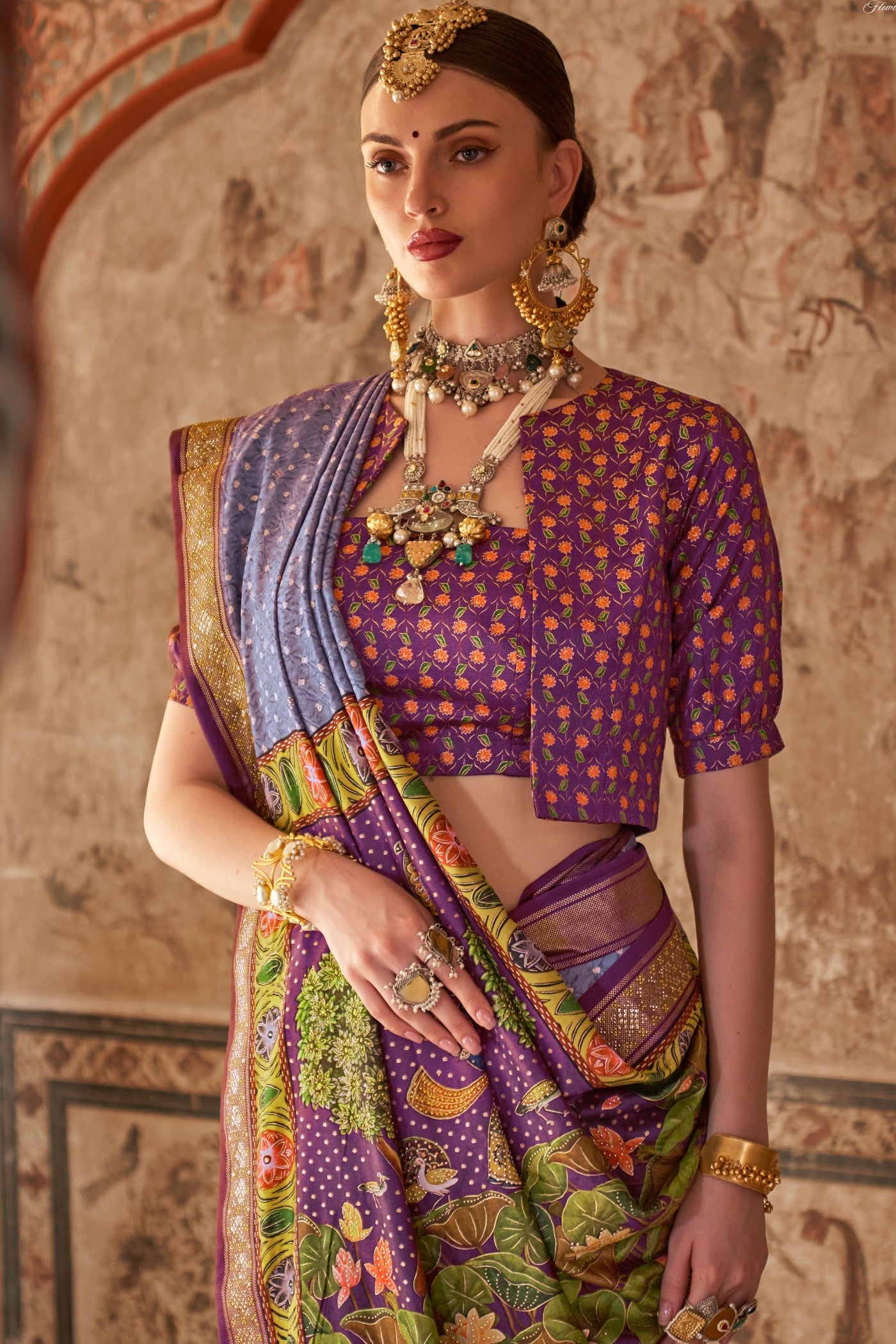 MySilkLove Periwinkle Purple Printed Patola Saree